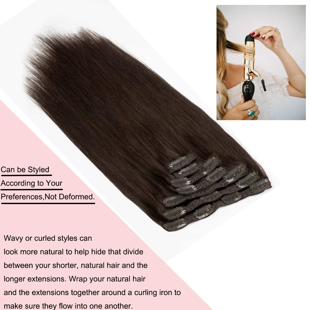 Loxxy Clip In Extensions Human Hair Dark Brown Hair Extensions 9A Grade Remy Human Hair Clip In Clip Hair Extensions Double Weft