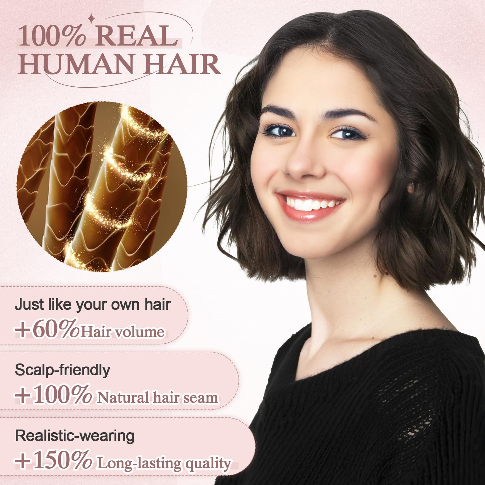 SEGO Human Hair Toppers With Bangs Double-Layer Hand-stitched Thinning Hair Toppers 3603D Coverage Hair Pieces Clip on Bangs for