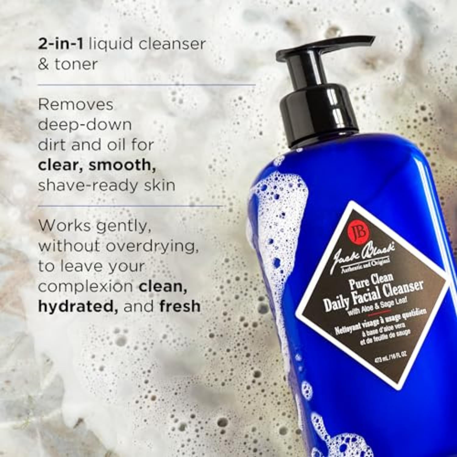 Jack Black - Pure Clean Daily Facial Cleanser, 3, 6 And 16 Fl Oz     2-In-1 Facial Cleanser And Toner, Removes Dirt And Oil, Pur