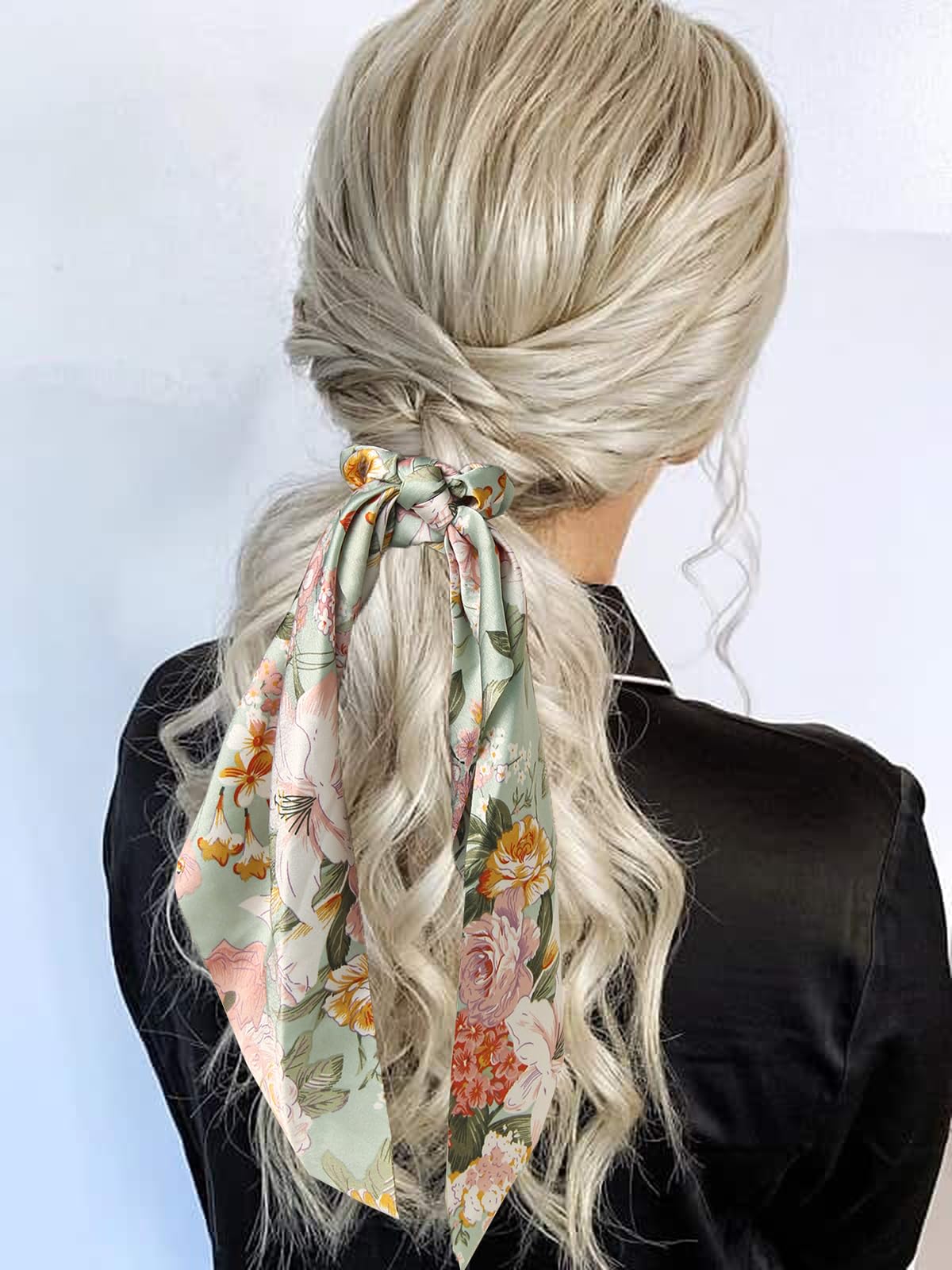 Floral Print Hair Scarf Scrunchies - Elastic Long-Tail Ponytail Holders And Hair Accessories For Women, Wedding/Birthday/Bridal
