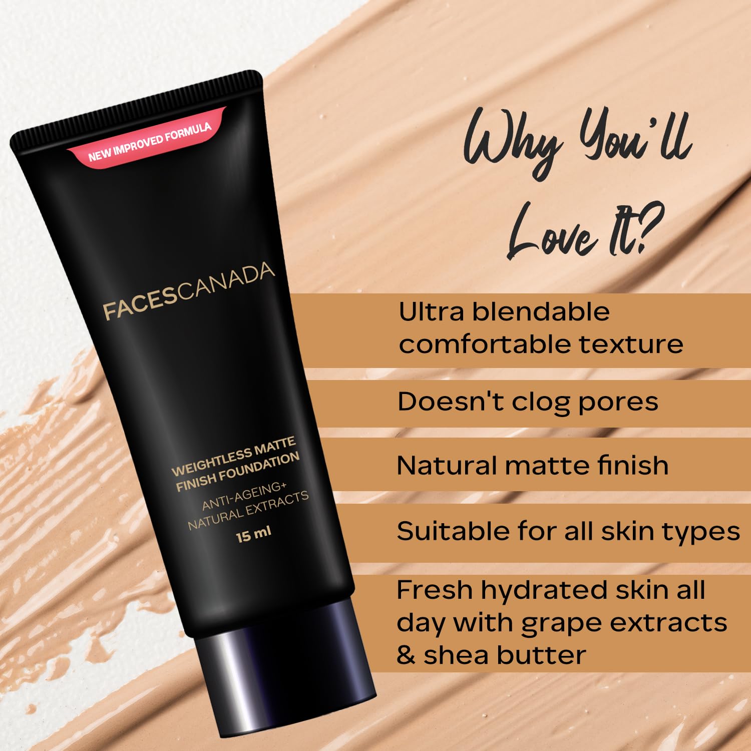 FACESCANADA Weightless Matte Finish Foundation - Natural | Lightweight Natural Finish | Smooth Blendable Makeup | Hydrating Foun