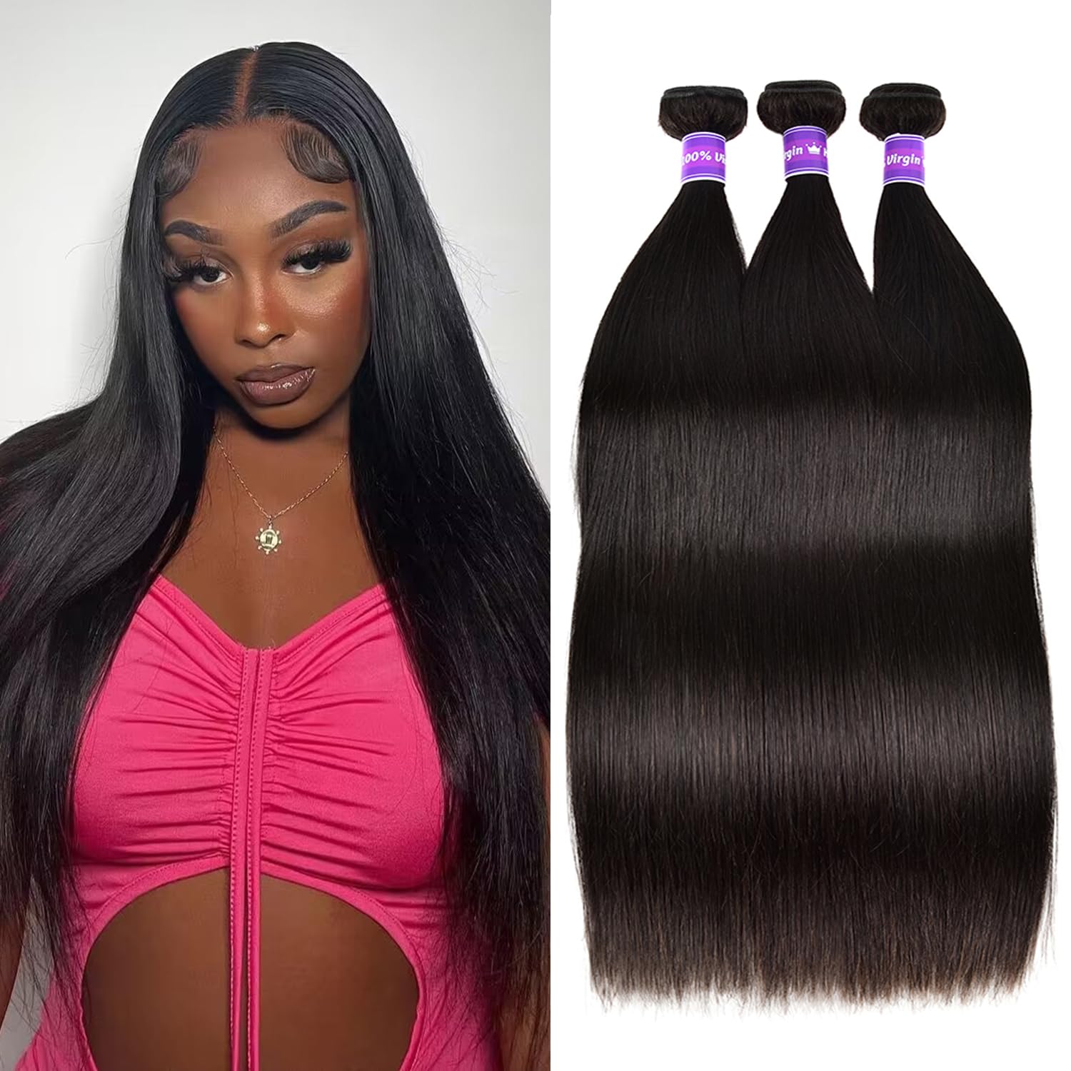 Brazilian Hair Straight Wave 3 Bundles Human Hair 10A Grade Unprocessed Virgin Remy Hair Bundles 24 26 28 Inch Silk Straight Hai