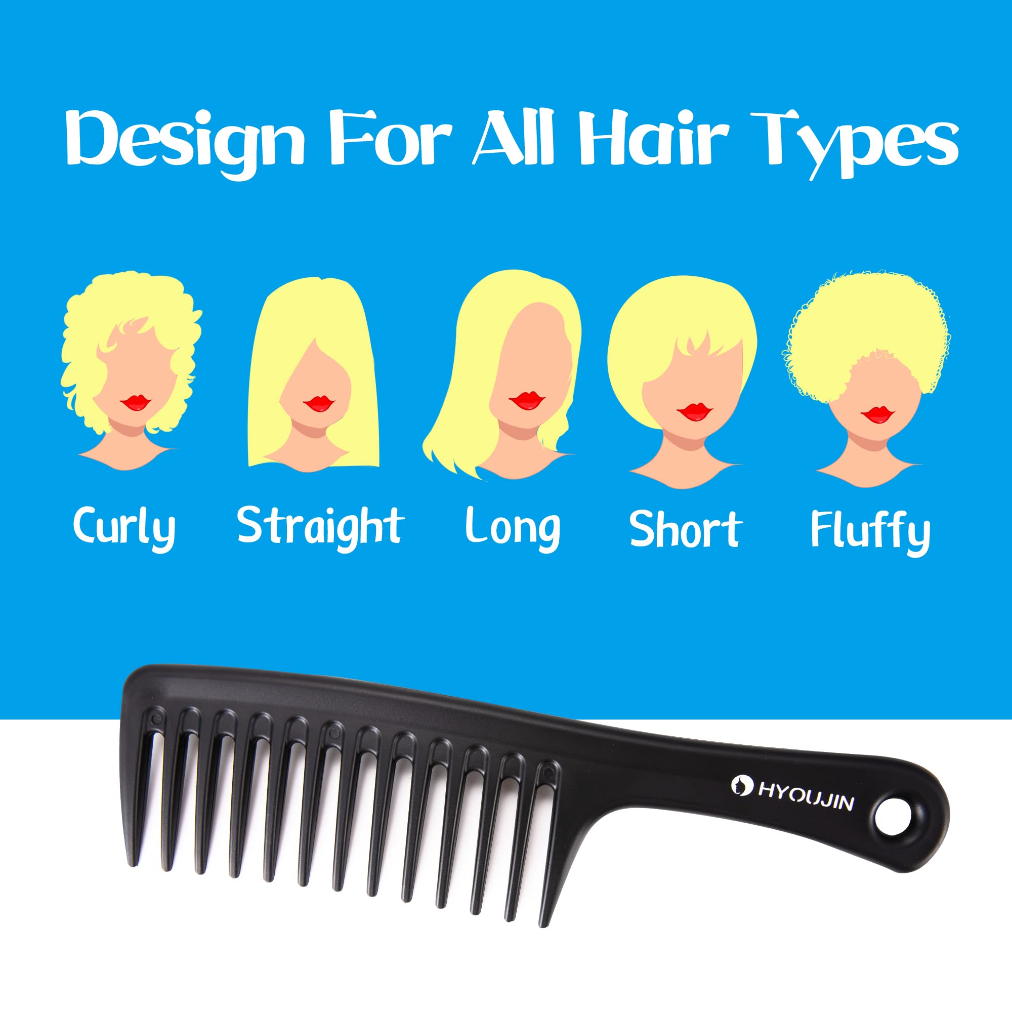 Hyoujin Two Set Large Wide Tooth Comb Detangling Wet Or Dry Hair Combs Shower Comb For Women,Men,Hair Styling Brush For Black Na