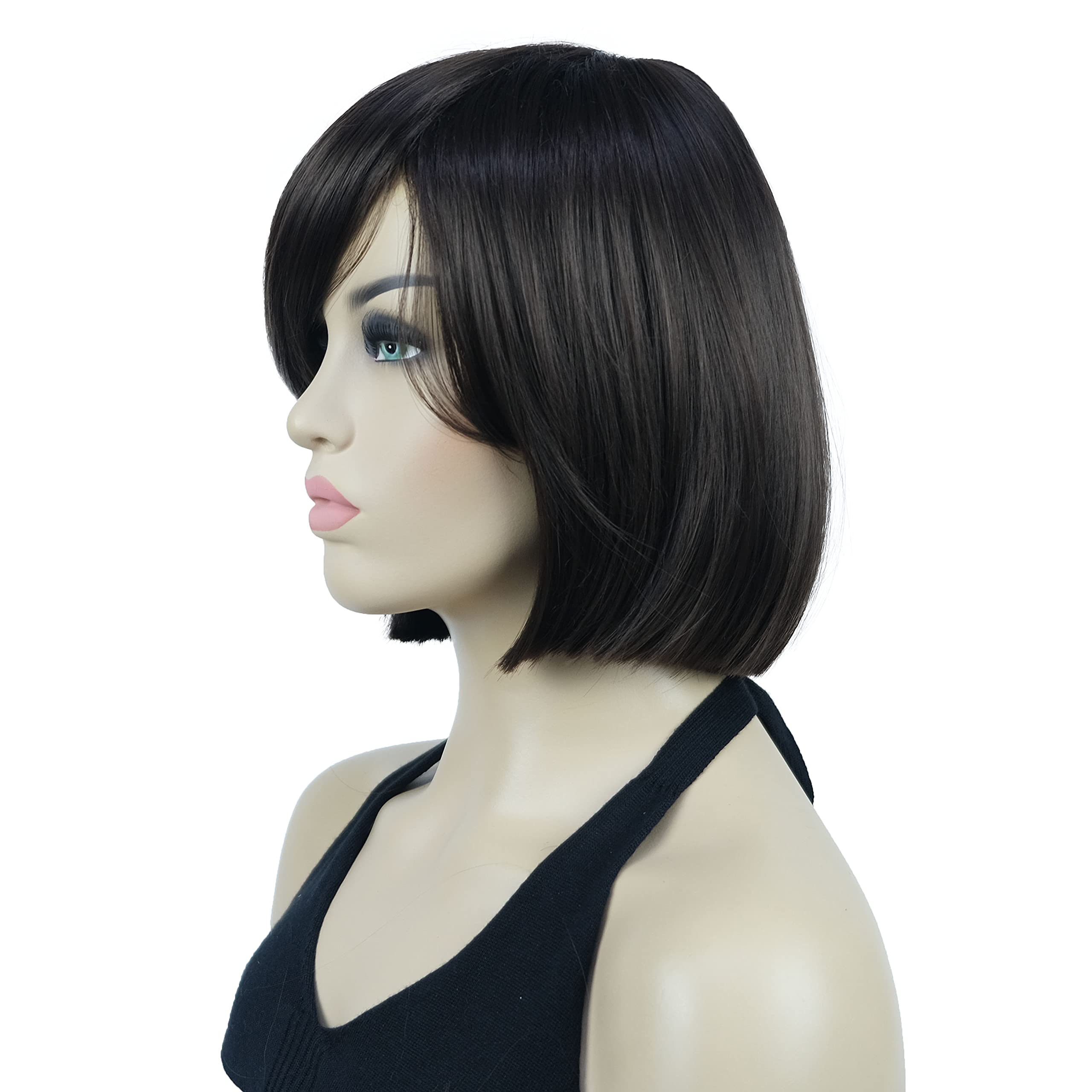 Lydell 8'' Straight Short Wigs Bob Hair With Bangs Cute Central Dot Top Heat Resistant Synthetic Wigs (Chestnut Brown)
