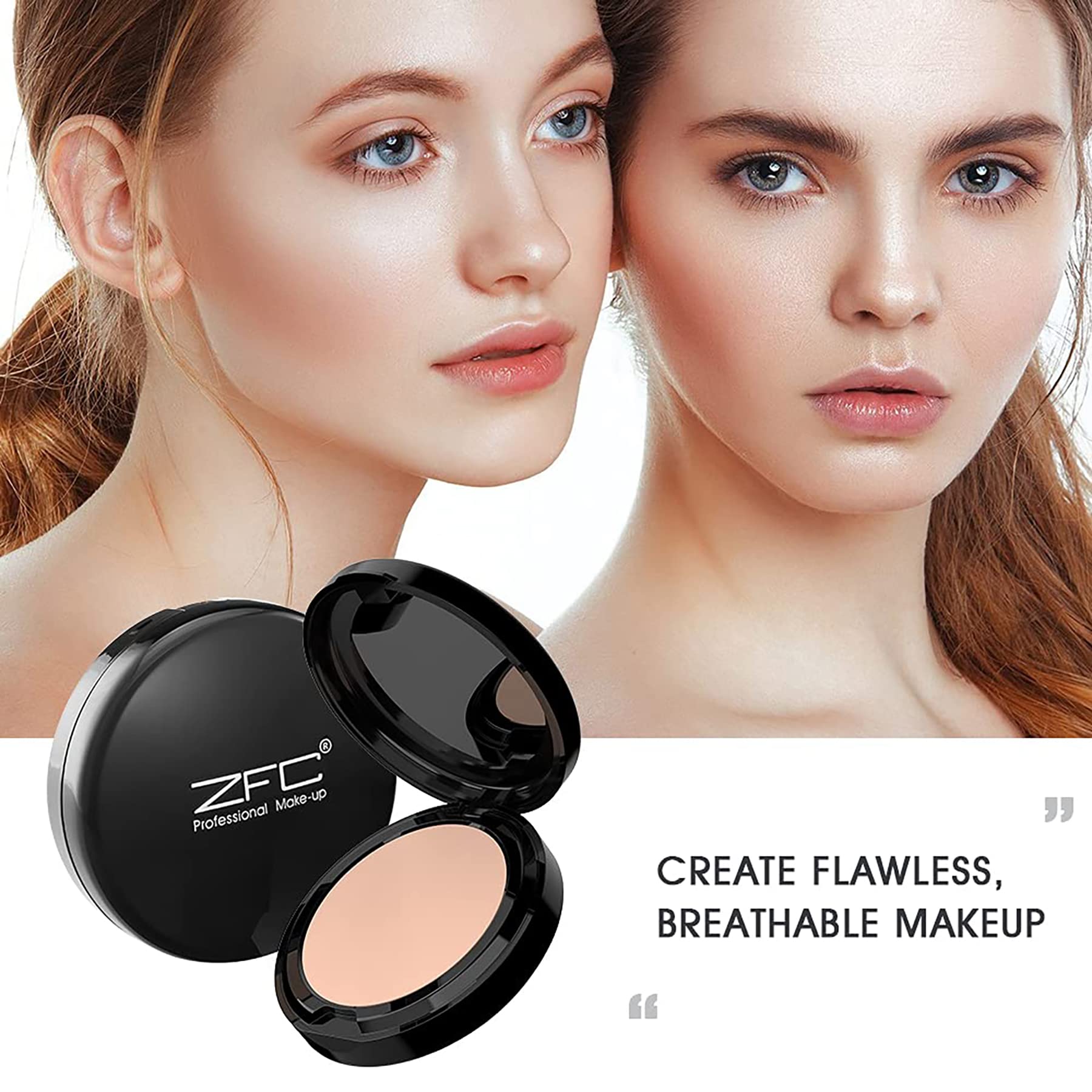 Zfc Foundation Makeup Concealer, Medium-To-Full Coverage Foundation Cream, Long Lasting Waterproof Up To 12Hr Hybrid Setting Pow
