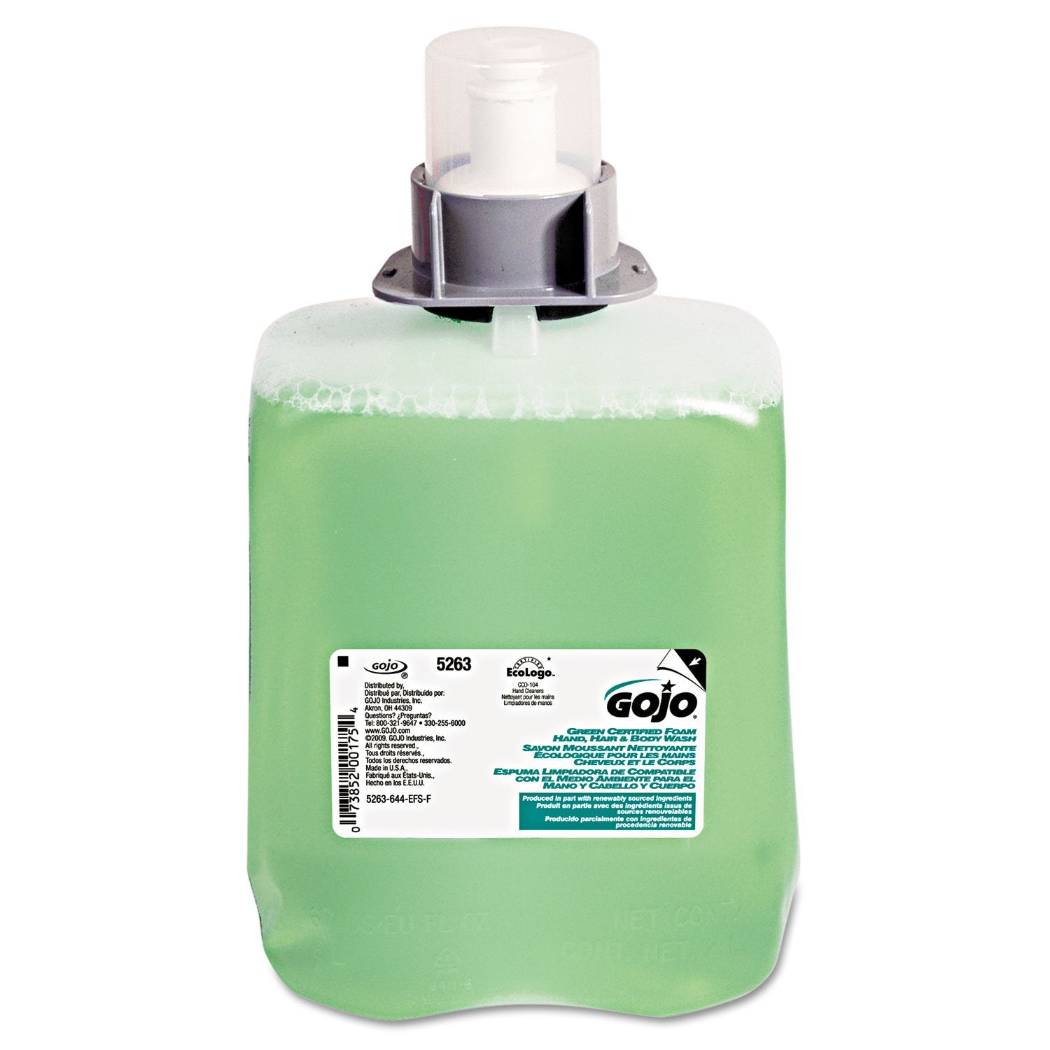 GOJO GOJ 5263-02 Purell Green Certified Foam Hand, Hair and Body Wash for FMX-20 Dispenser, 2000 ml Volume (Pack of 2)