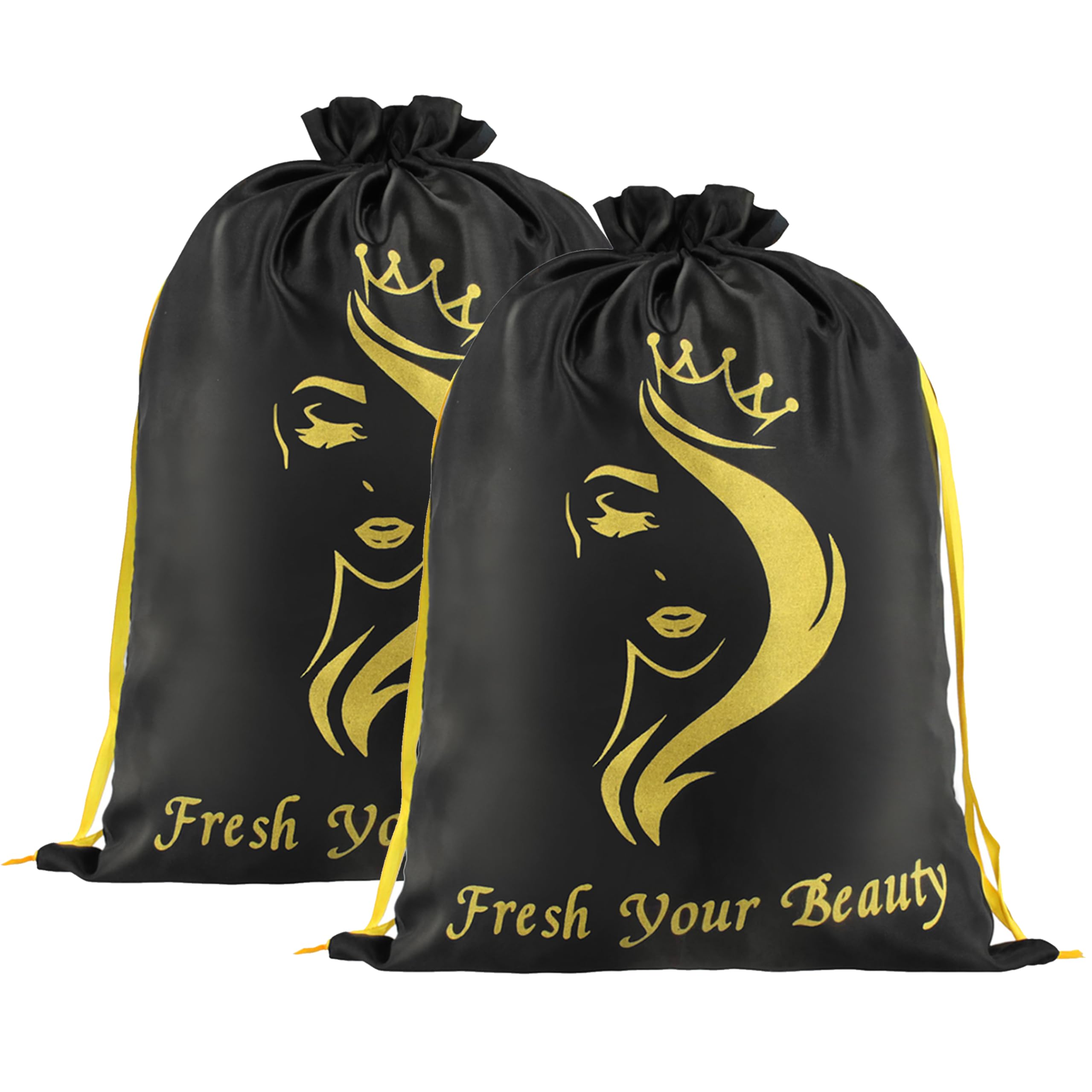 2PCS Satin Wig Bags Storage for Multiple Wigs Soft Silky Pouches with Drawstring Hair Packaging Bags for Wigs, Bundles,Hair Exte
