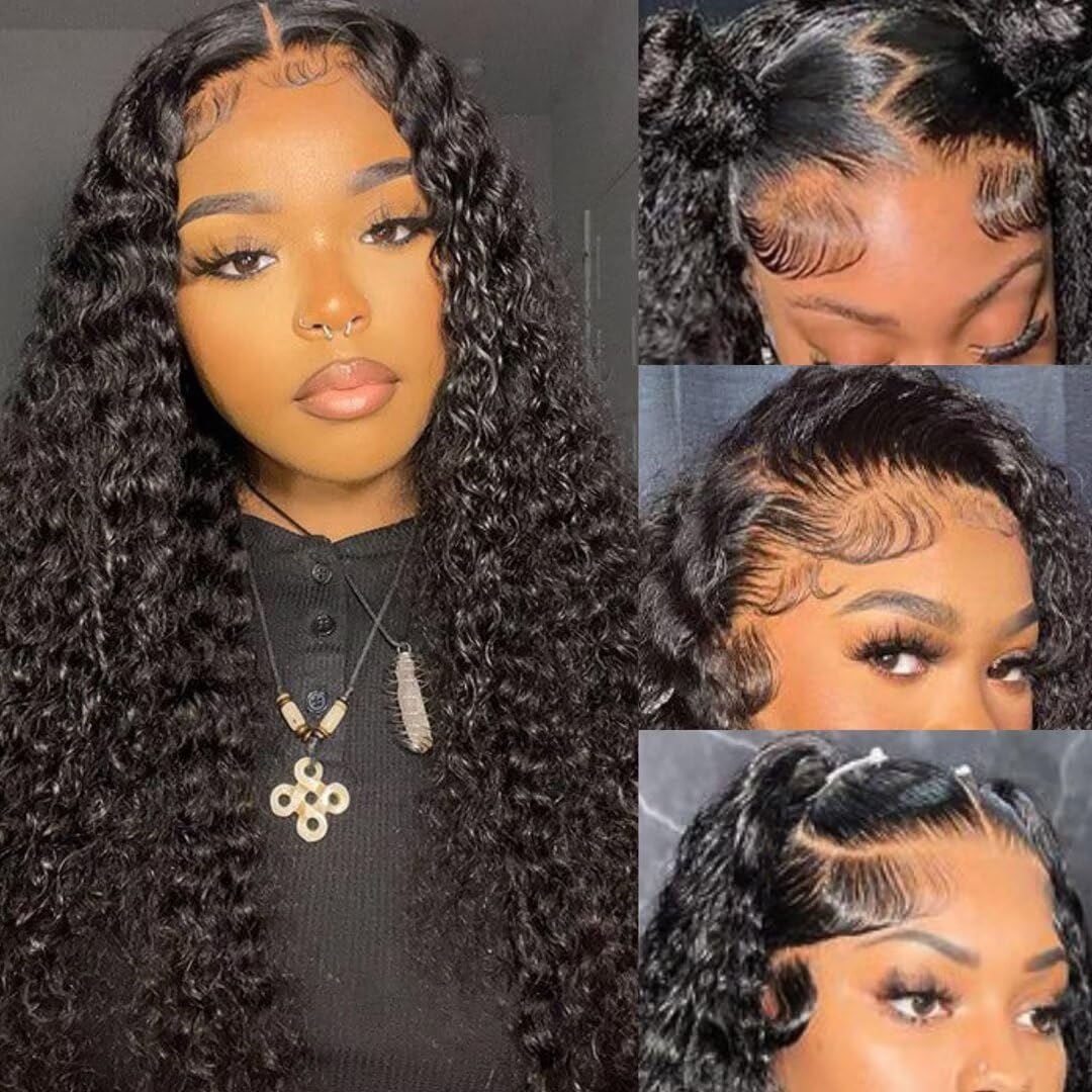 28 Inch 13x6 Curly Lace Front Wigs Human Hair Deep Wave Lace Frontal Human Hair Wigs for Black Women 180% Density HD Transparent