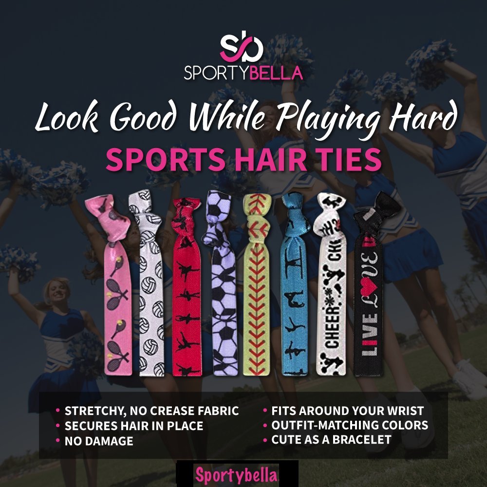 Sportybella Cheer Hair Ties (Blue)- Hair Accessories For Girls, Women, Teens & Kids. No Crease, No Tug Elastic Hair Ties Set. Po