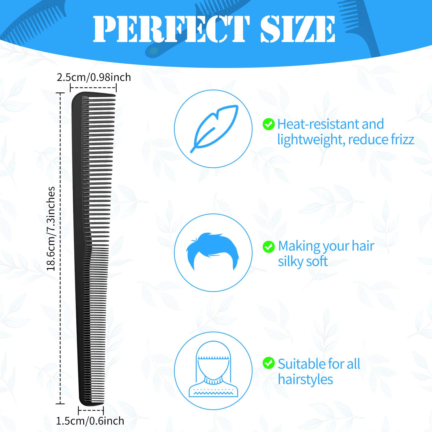 6 Pieces Taper Comb Carbon Fiber Salon Hairdressing Comb Fine And Wide Tooth Comb Heat Resistant Tapering Barber Comb For Men An