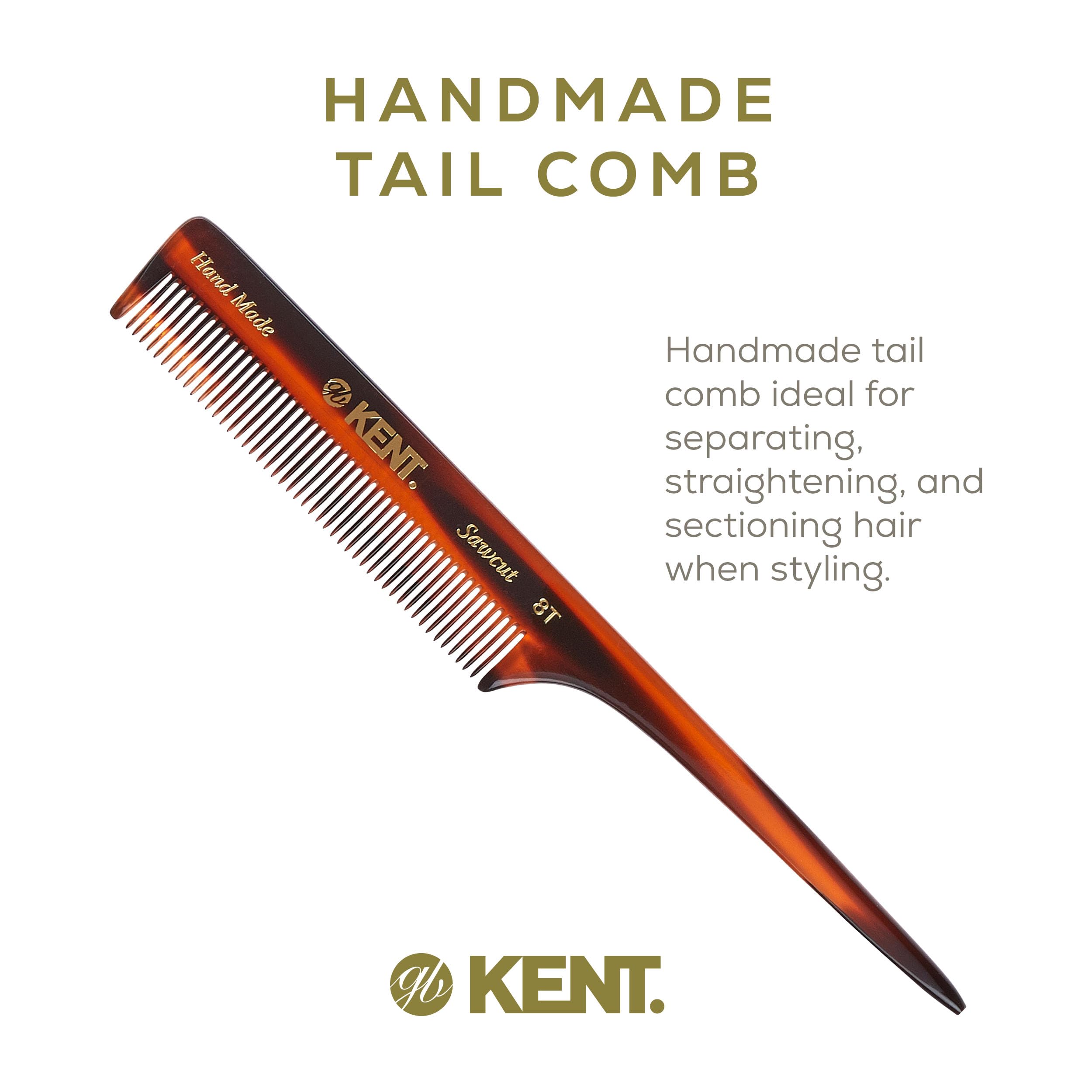 Kent 8T Rat Tail Combs Teasing Comb For Hair Styling And Sectioning, Handmade Fine Tooth Comb Parting Combs For Braiding Hair An