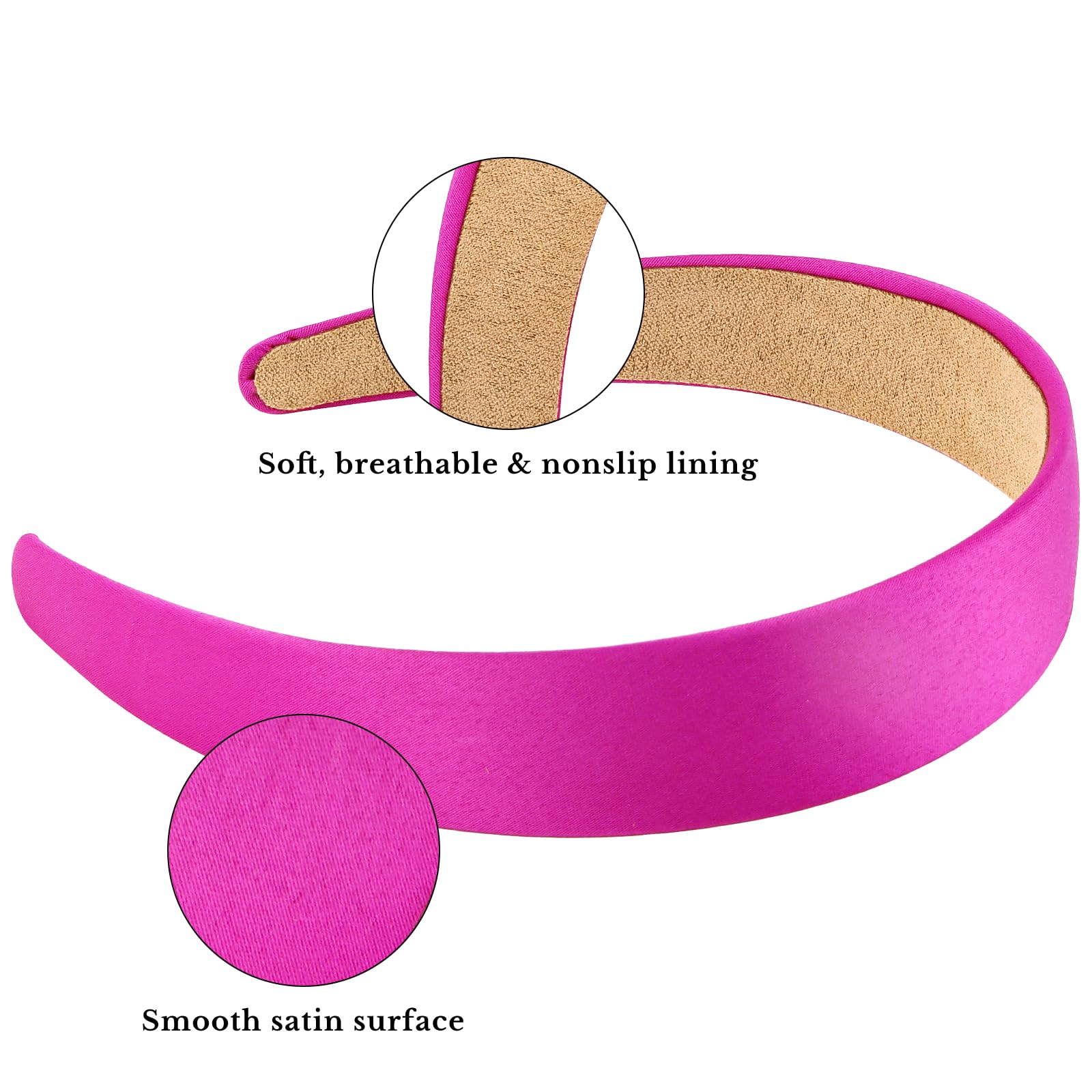 Wecoe 10pcs Satin Hairband, 1.3 Inch Wide Headbands for Women and Girls, Non Slip Fashion Hair Accessories, Diy Holiday Hair Acc