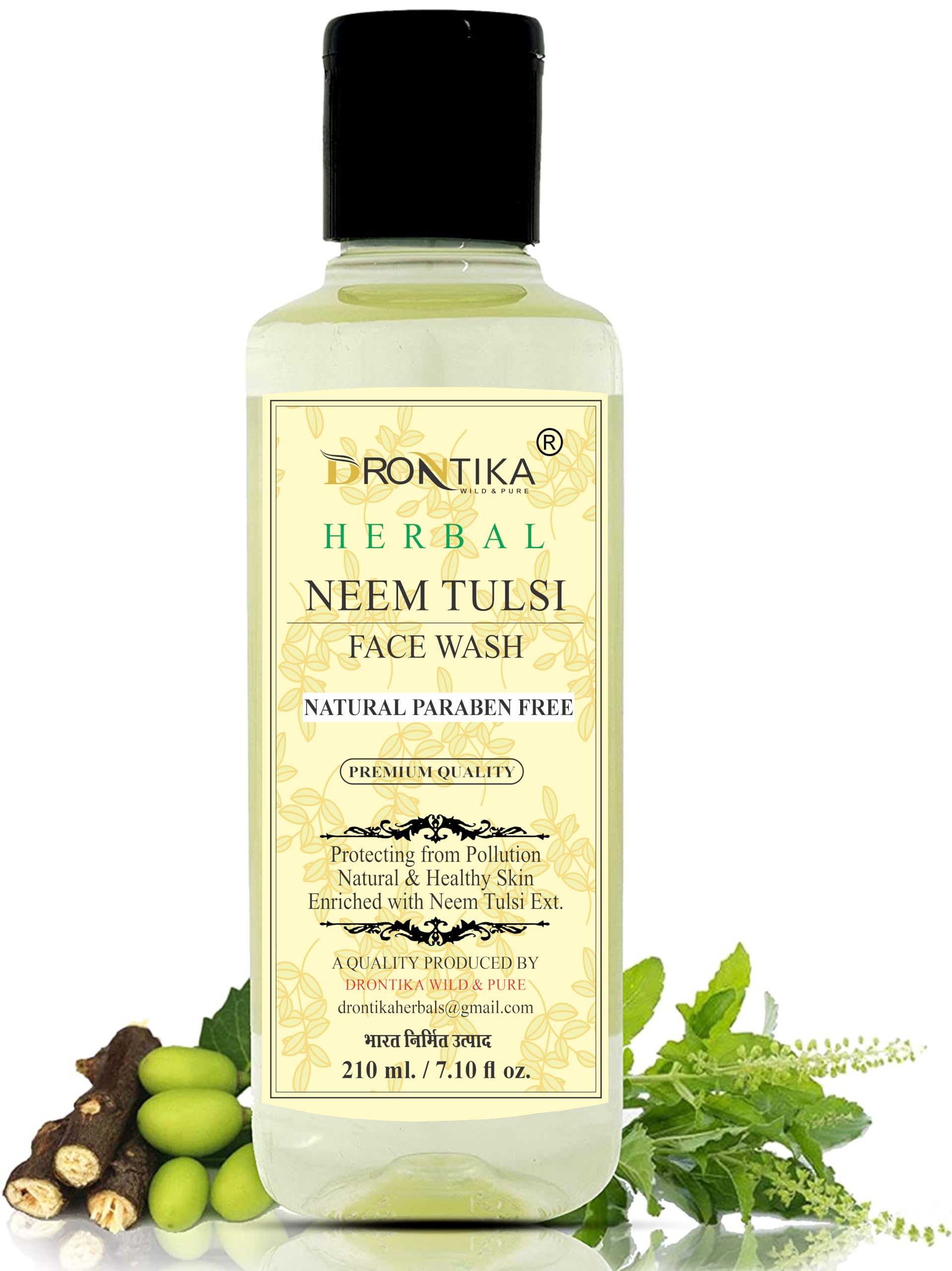 Drontika 100% Natural Herbal Neem & Tulsi Face Wash With Aloe Vera Extract For Cleanser, Pimple Care Solution, Fresh Feel Purify