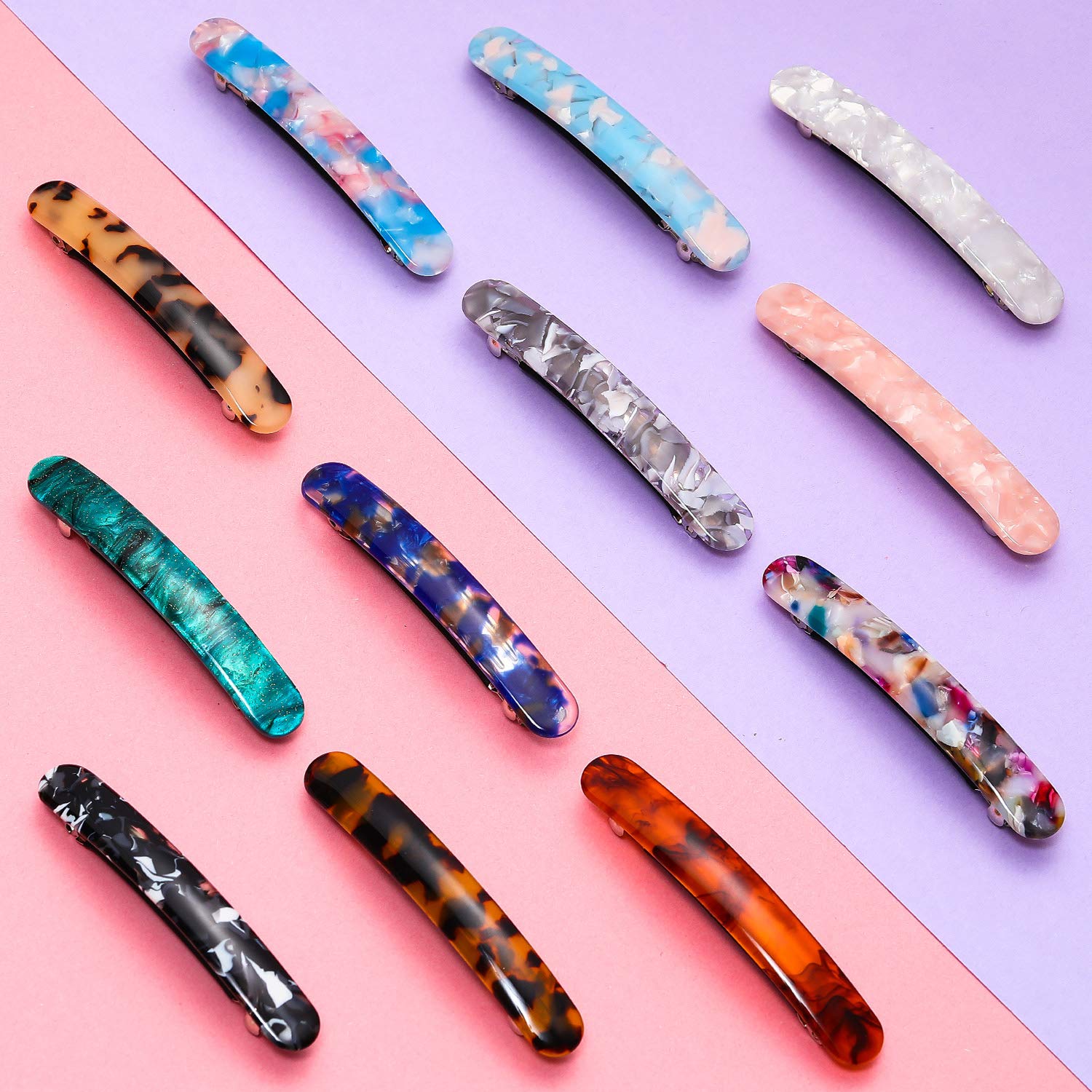12 Pieces Hair Barrettes For Women Tortoise Shell Hair Barrettes Acetate French Skinny Hair Clip Automatic Ponytail Barrettes Fo