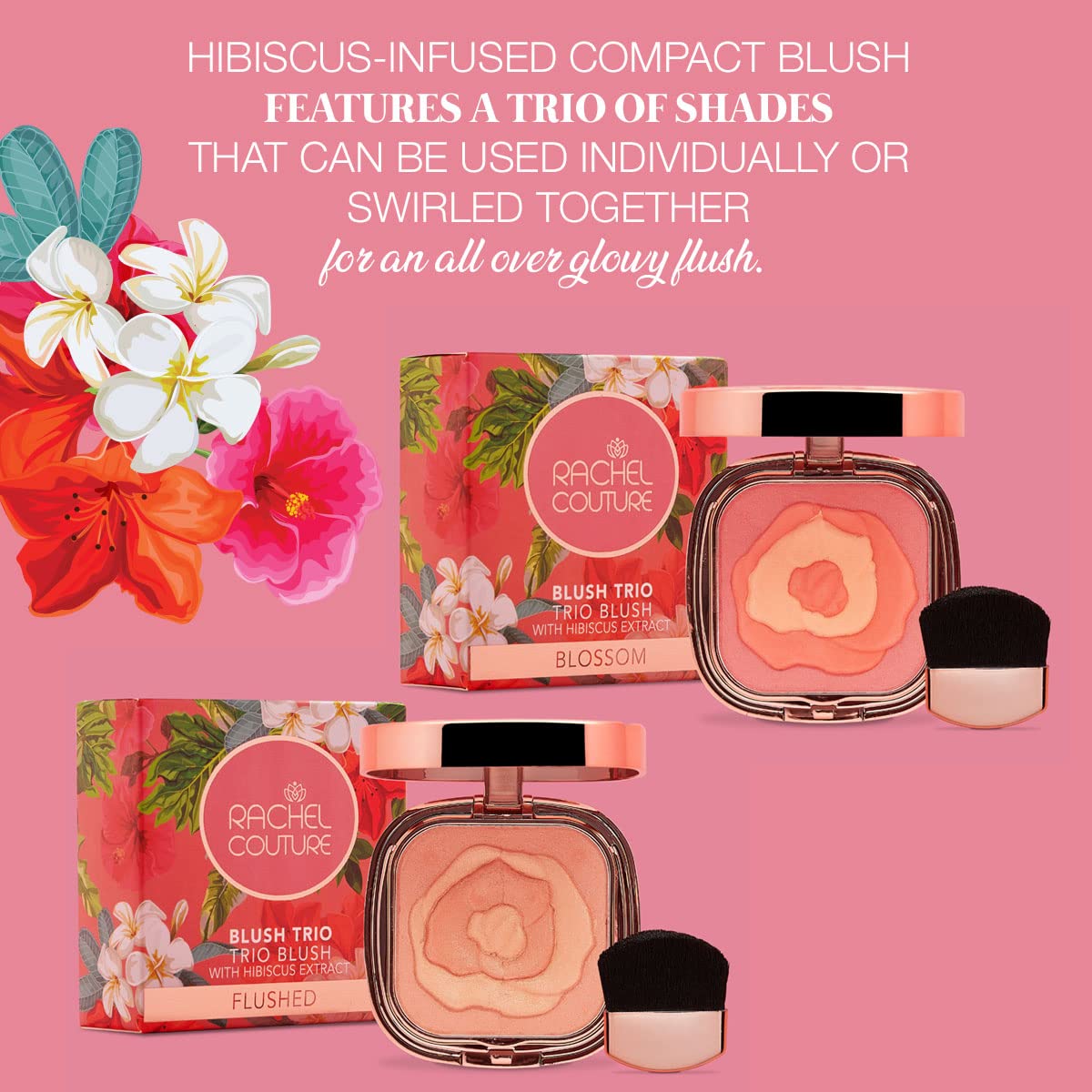 Rachel Couture Compact Blush Trio For All Over Radiant Glow | Infused With Hibiscus Extract | Vegan & Cruelty-Free - 0.32 Oz - B