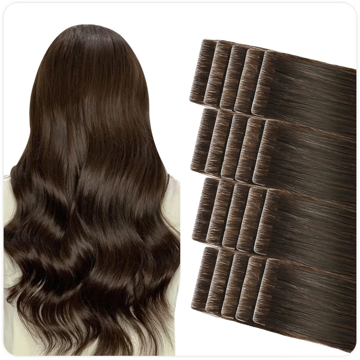 Suyya Invisible Tape In Hair Extensions Human Hair Darkest Brown Seamless Injected Hand-Tied Pro Quality Virgin Human Hair 20Pcs