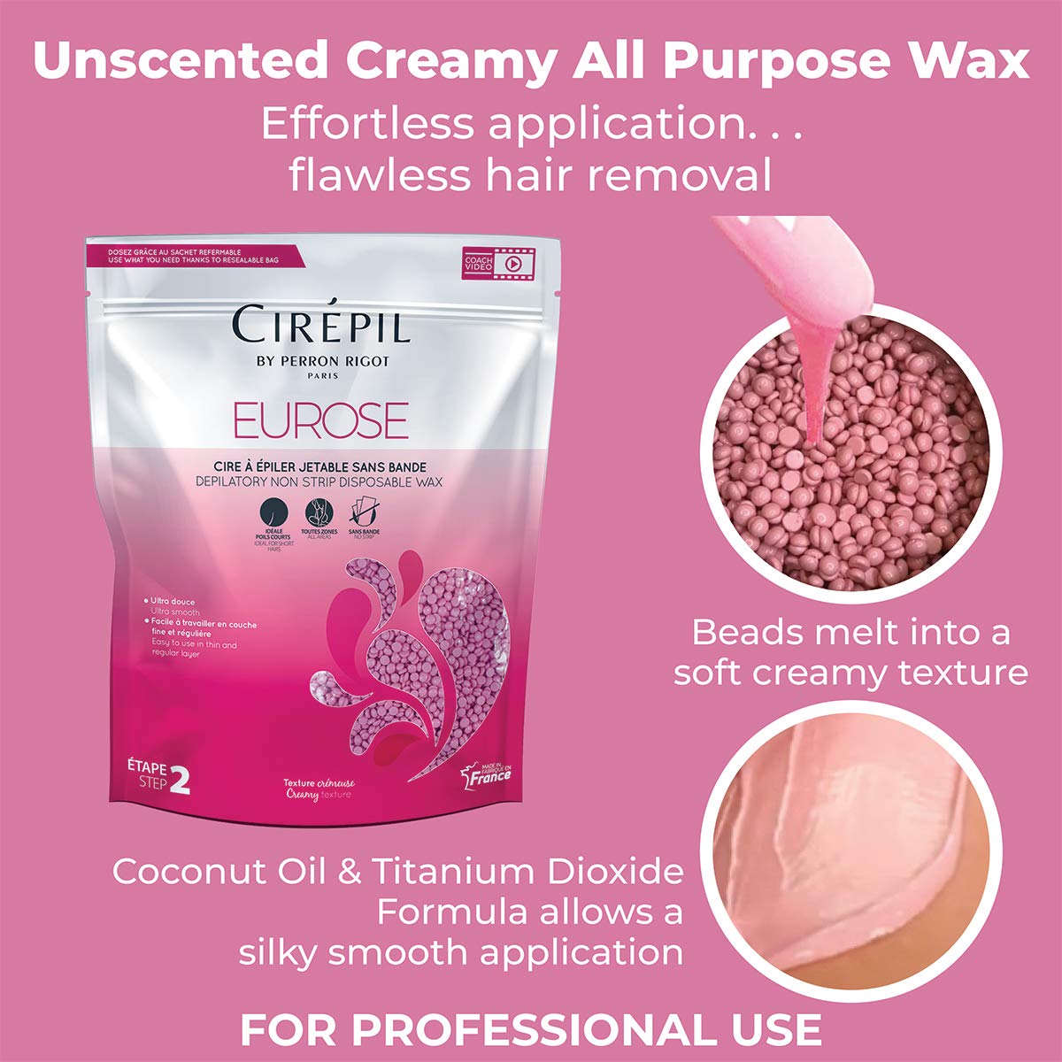 Cirepil - Eurose - 800g / 28.22 oz Wax Beads Bag - All-Purpose & Unscented - Ultra Smooth & Creamy Texture - Perfect for Short H