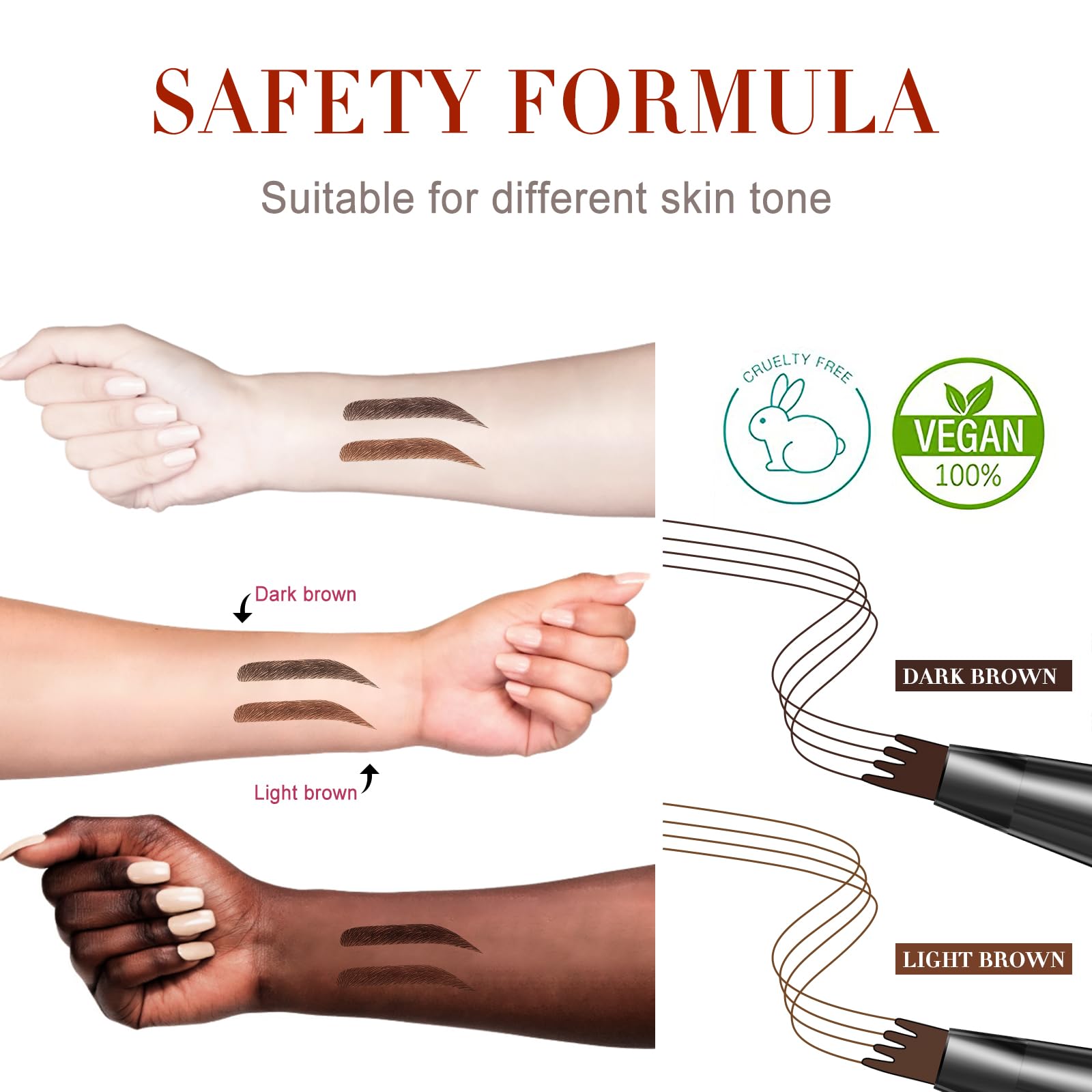 Eyebrow Pencil Dark Brown, Waterproof Microblade Eyebrow Pen 4 Fork Tip Pencil, Smudge Proof Brow Pen Long Lasting Liquid Brow E