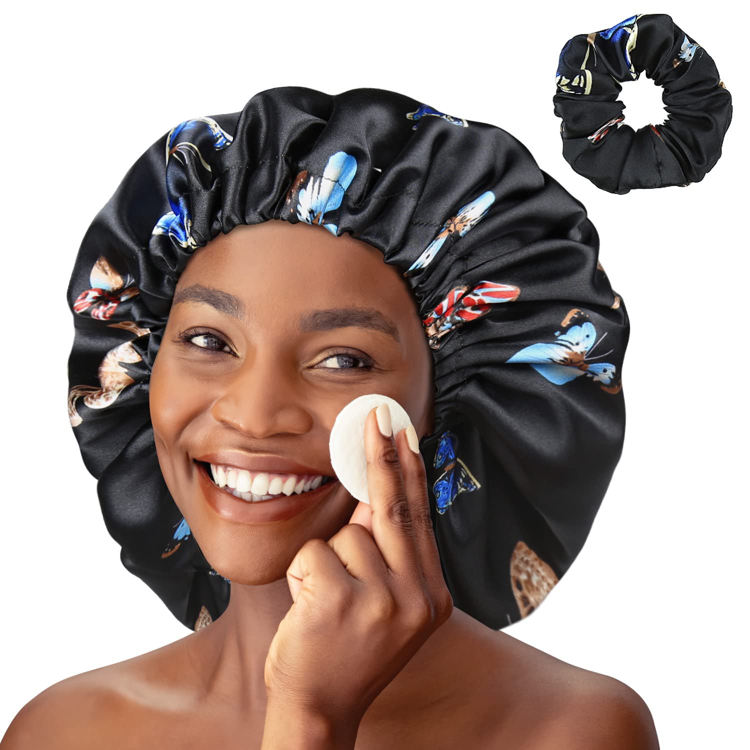 Winitas Satin Lined Cap,Double Layer Sleeping Frizzy Hair Milk