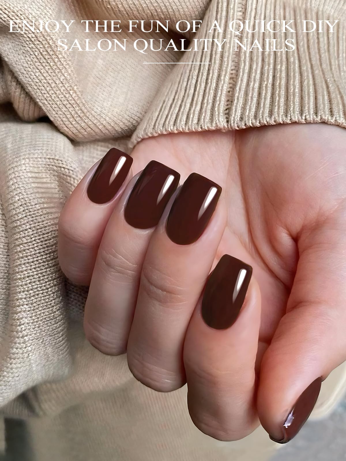 Ebanku 24Pcs Semi-Cured Gel Nail Strips,Chocolate Nail Sticker, Lasting Waterproof Full Nail Wraps Stickers For Salon Manicures,