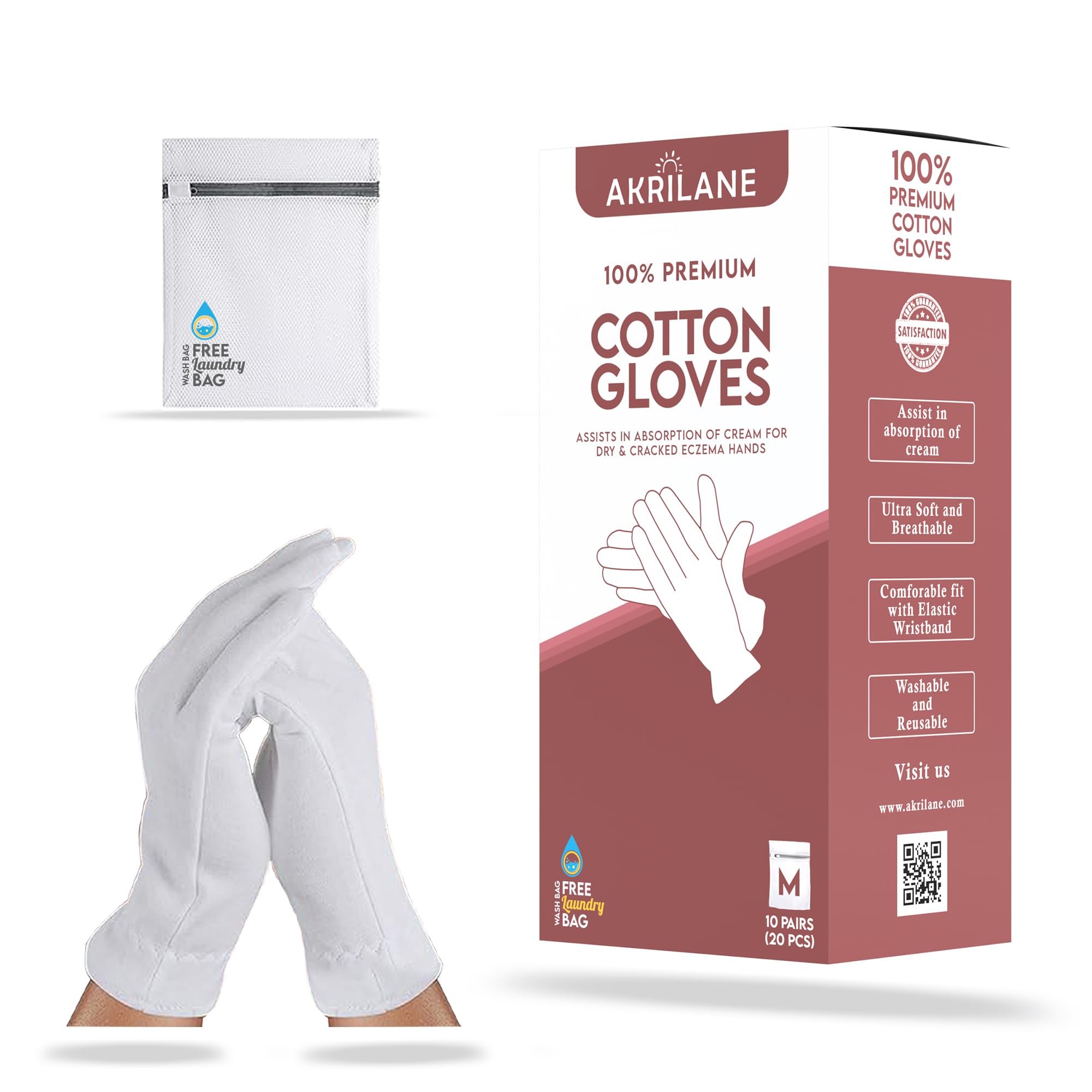 M Medium 10 Pairs 100% Premium Cotton Gloves For Dry Hands | Moisturizing Overnight Gloves For Eczema, Psoriasis & Skin Spa Trea
