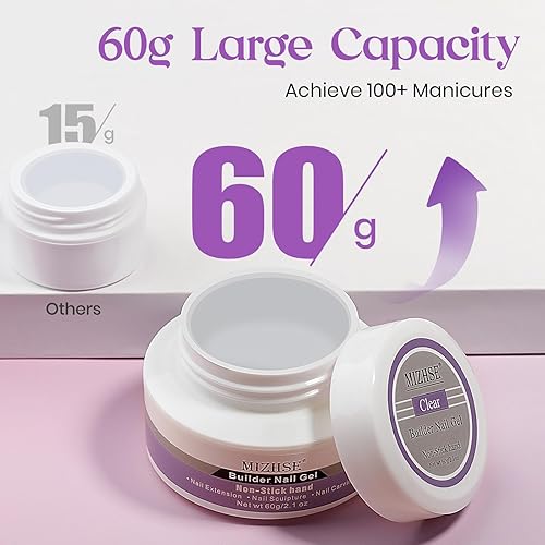 Mizhse Solid Builder Gel For Nails, 60G Large Capacity Clear Hard Gel For Nails 3D Sculpting Gel Non-Sticky Hand Carving Gel Uv