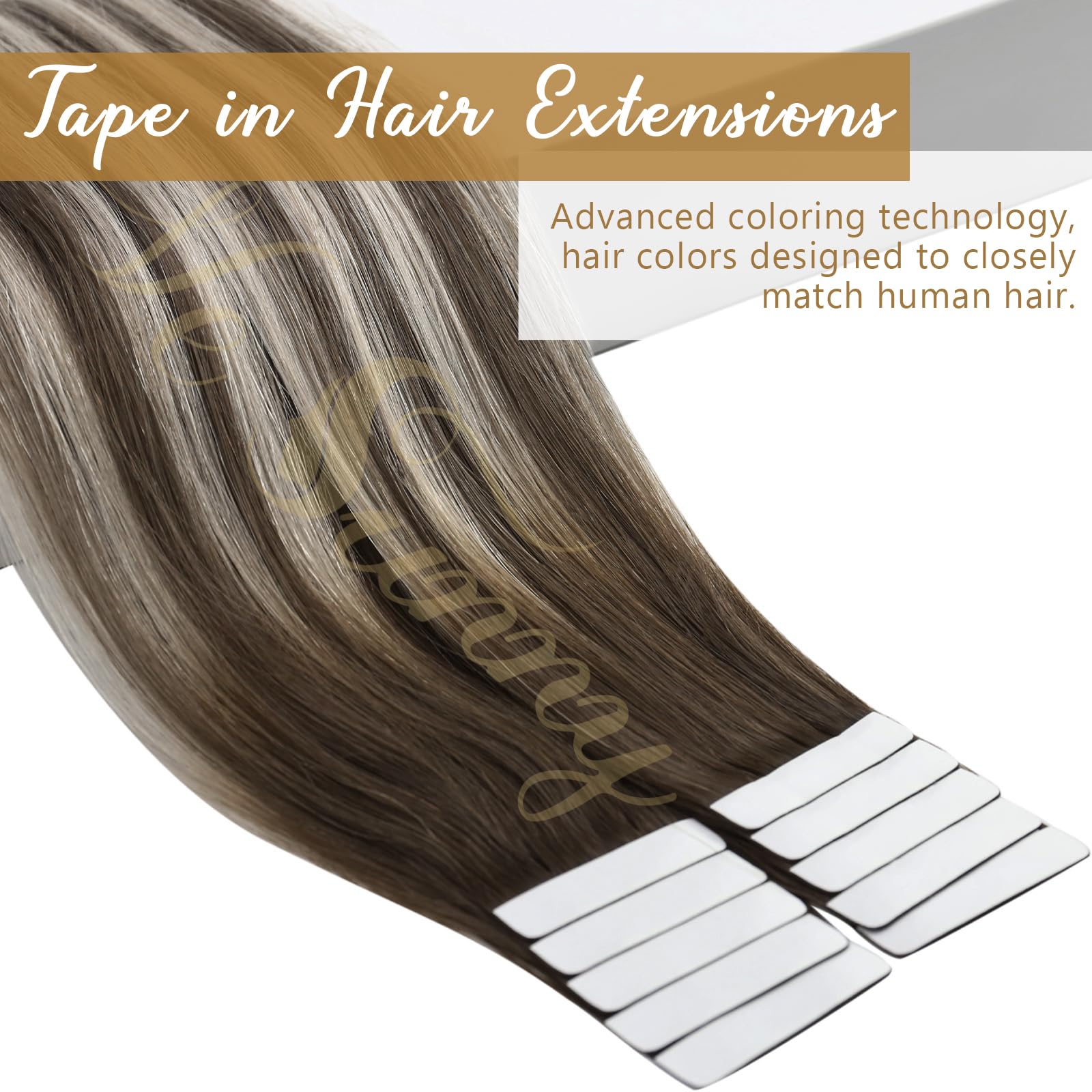 Ve Sunny 25G Tape In Hair Extensions Real Human Hair Brown Balayage Hair Extensions Tape In Dark Brown Balayage Light Brown Ombr