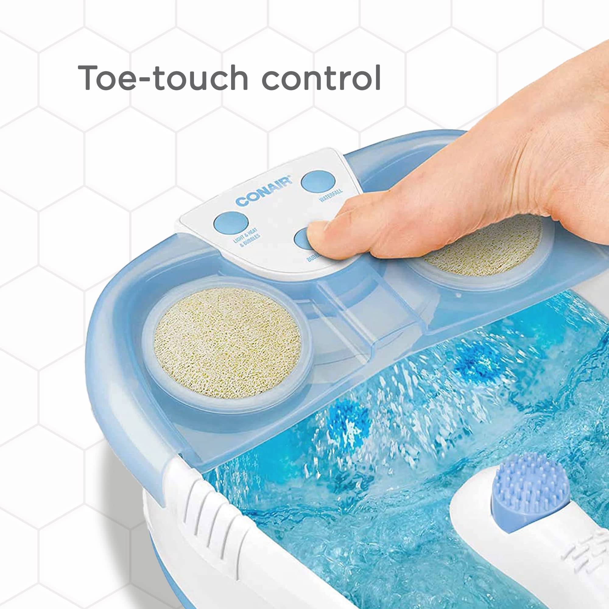Conair Waterfall Pedicure Foot Spa Bath With Blue Led Lights, Massaging Bubbles And Massage Rollers, Blue/White