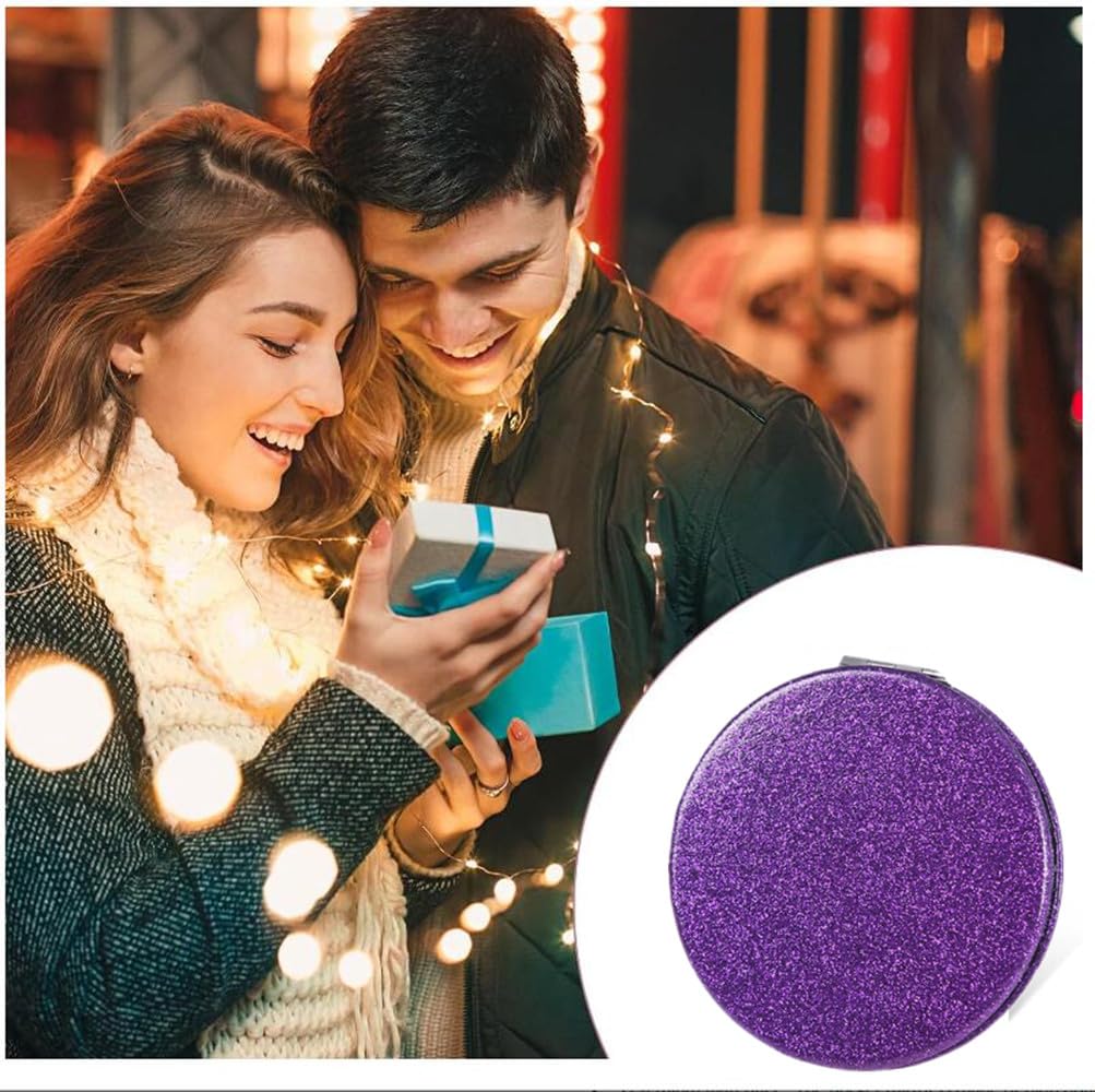 Mpowtech Cute Purple Compact Mirror For Women,Magnifying Travel Mirror With Glitter,Leather Small Pocket Mirror,Portable 2 X 1X