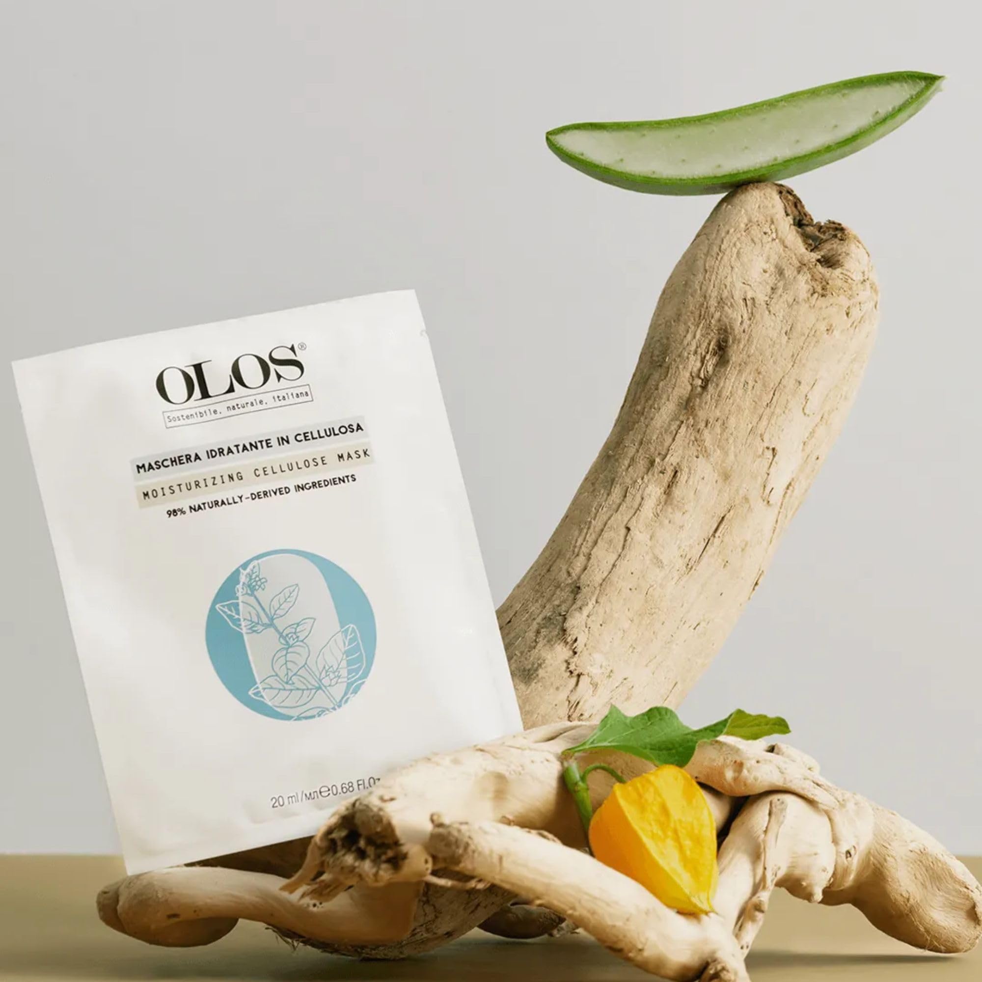 Olos Moisturizing Cellulose Mask, 0.67 Oz - Sheet Masks With Indian Ginseng, Hyper-Fermented Aloe - Antioxidant, Protective And