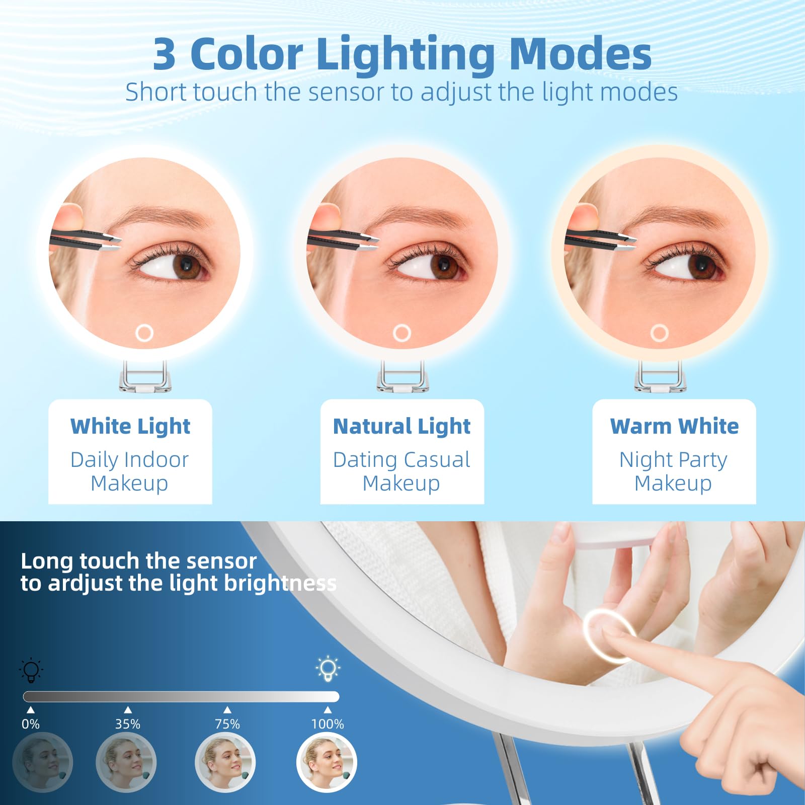 10X Magnifying Mirror with Lights, 6inch Lighted Magnifying Mirror with Suction Cups and Stand, Makeup Mirror with 10X Magnifica