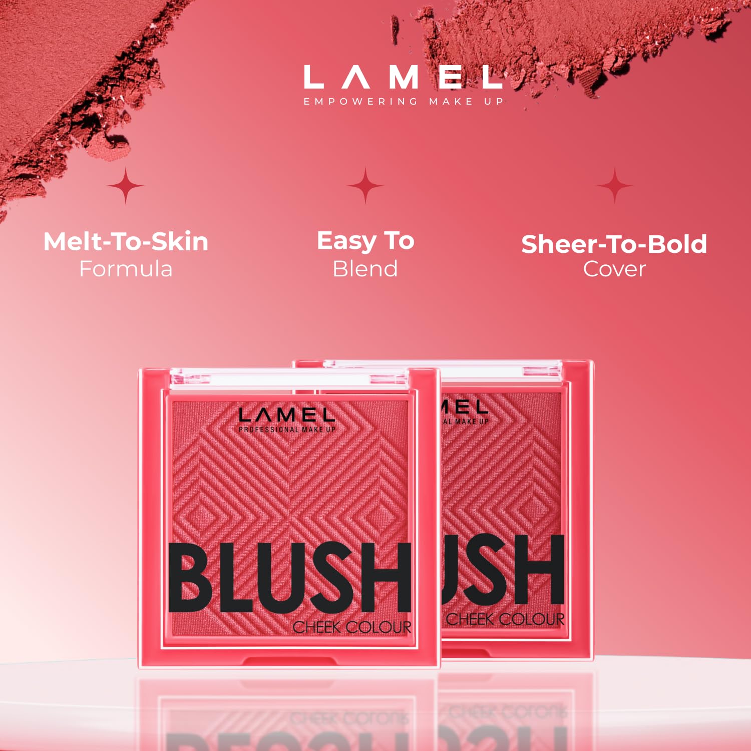 Lamel Blush Cheek Apricot Color Mini - Blendable Natural Blush Powder - Enhances & Defines Shapes & Features - Shading & Contour
