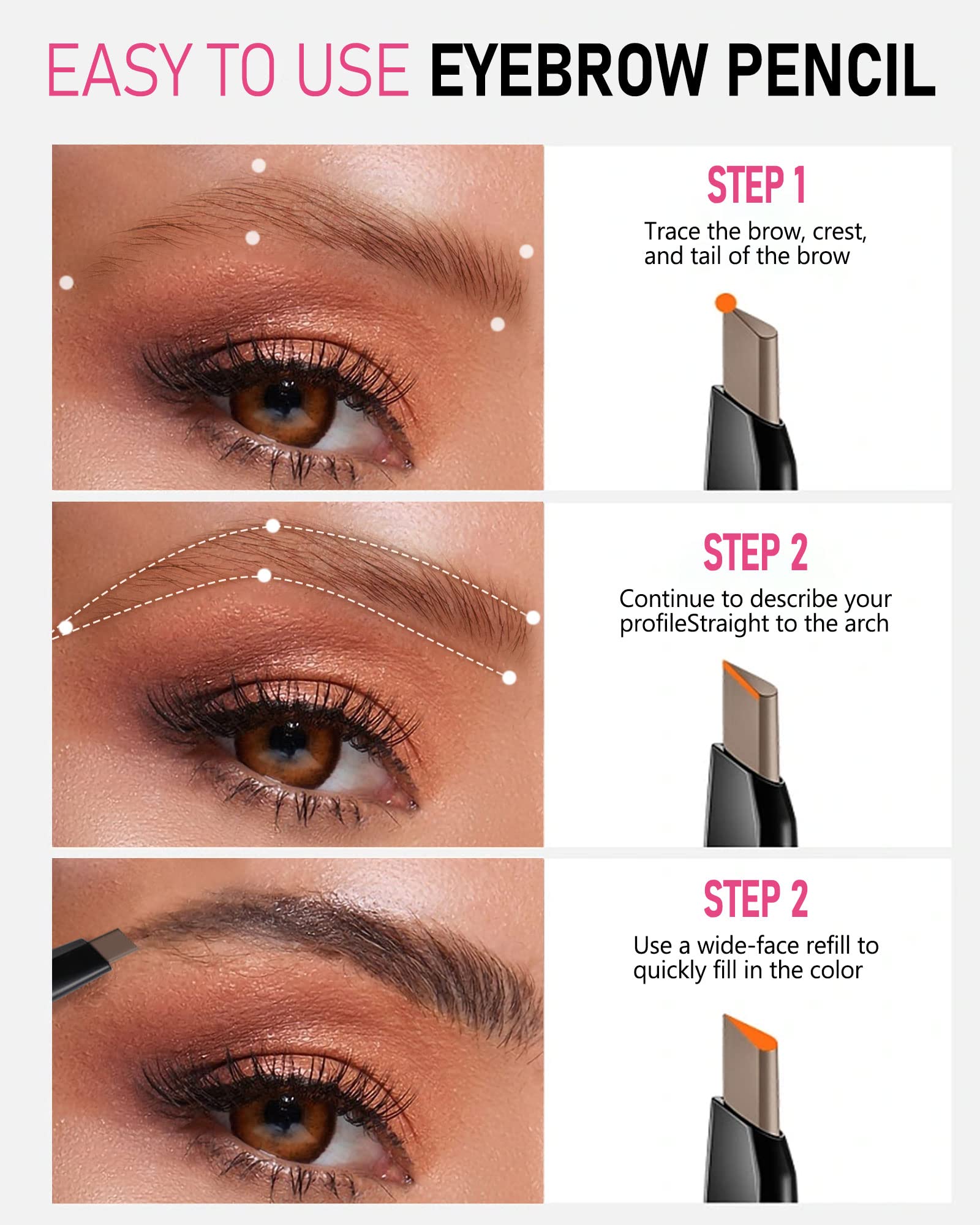 Yfulfill Eye Brow Pencils For Women Brown Waterproof, Brown Eyebrow Pencil With Brush, Eye Brown Filler Brown For Blondes