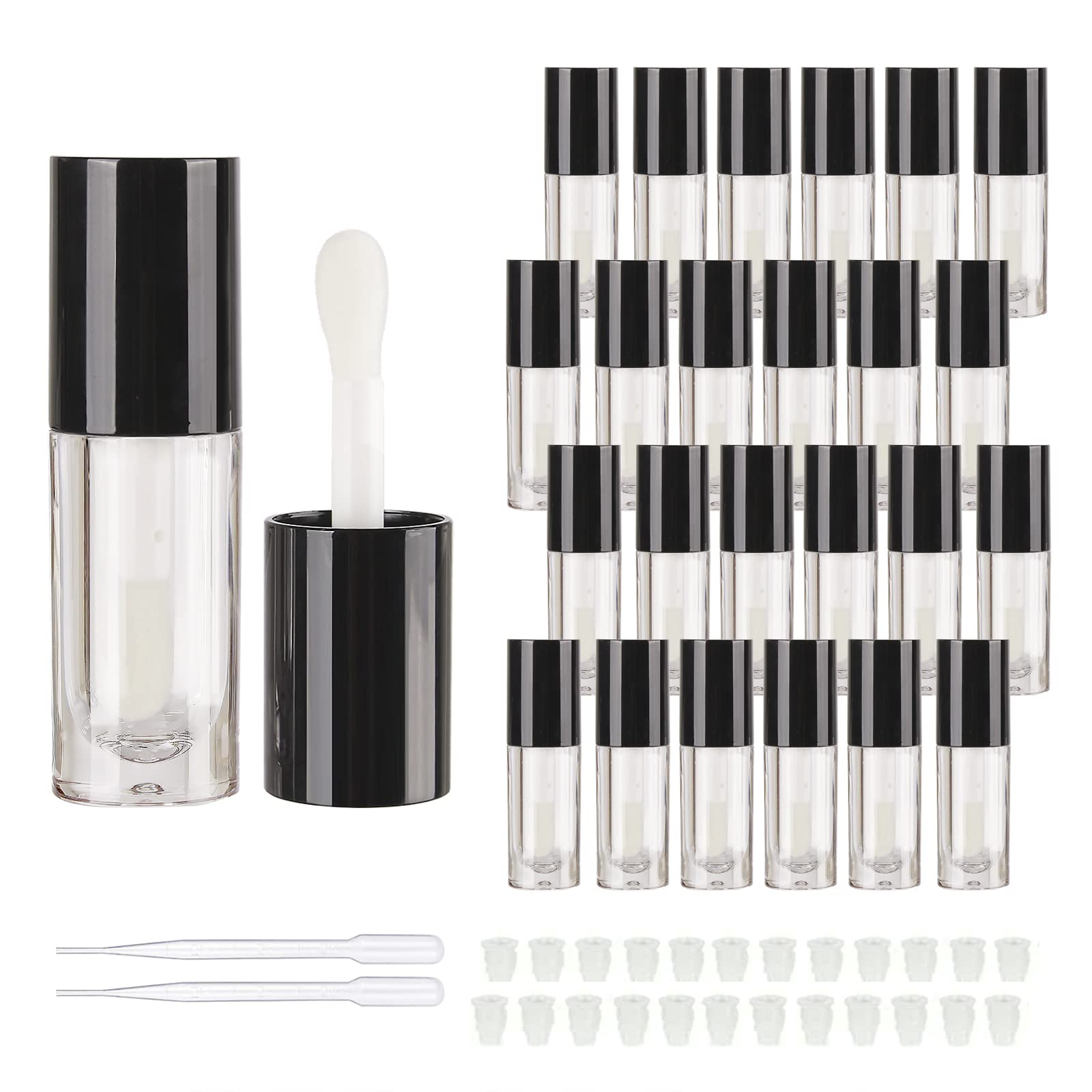 COSIDEA 14pcs Empty 6ml big doe foot wand lip gloss tubes for DIY lip gloss, black round lipgloss containers tubes with thick wa
