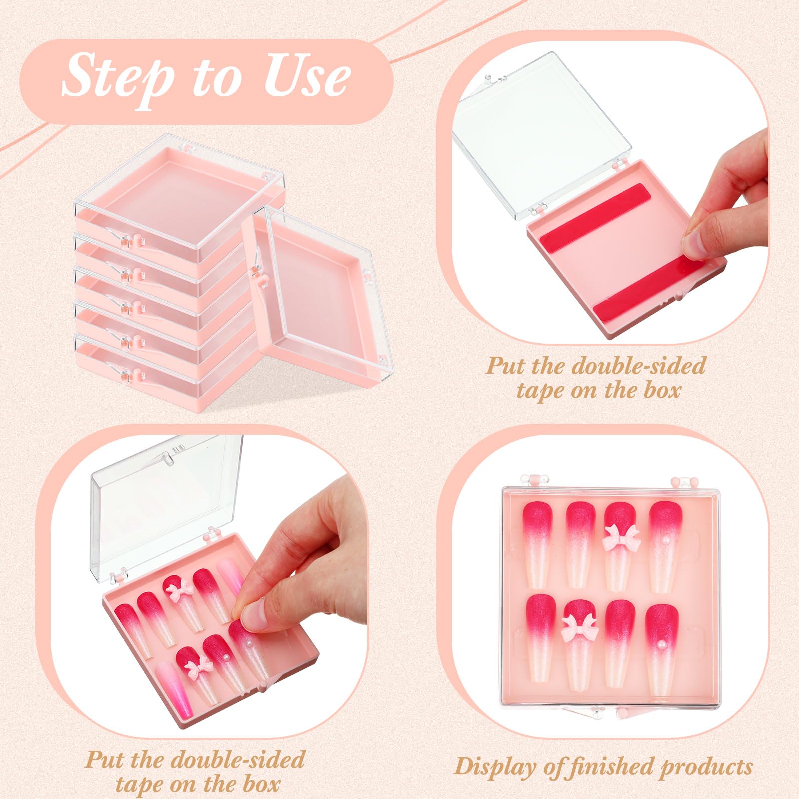 Landhoow 15 Pcs Press On Nail Boxes Nail Display Case With 30 Adhesive Tape Press On Nail Packaging Artificial Press On Nail Con