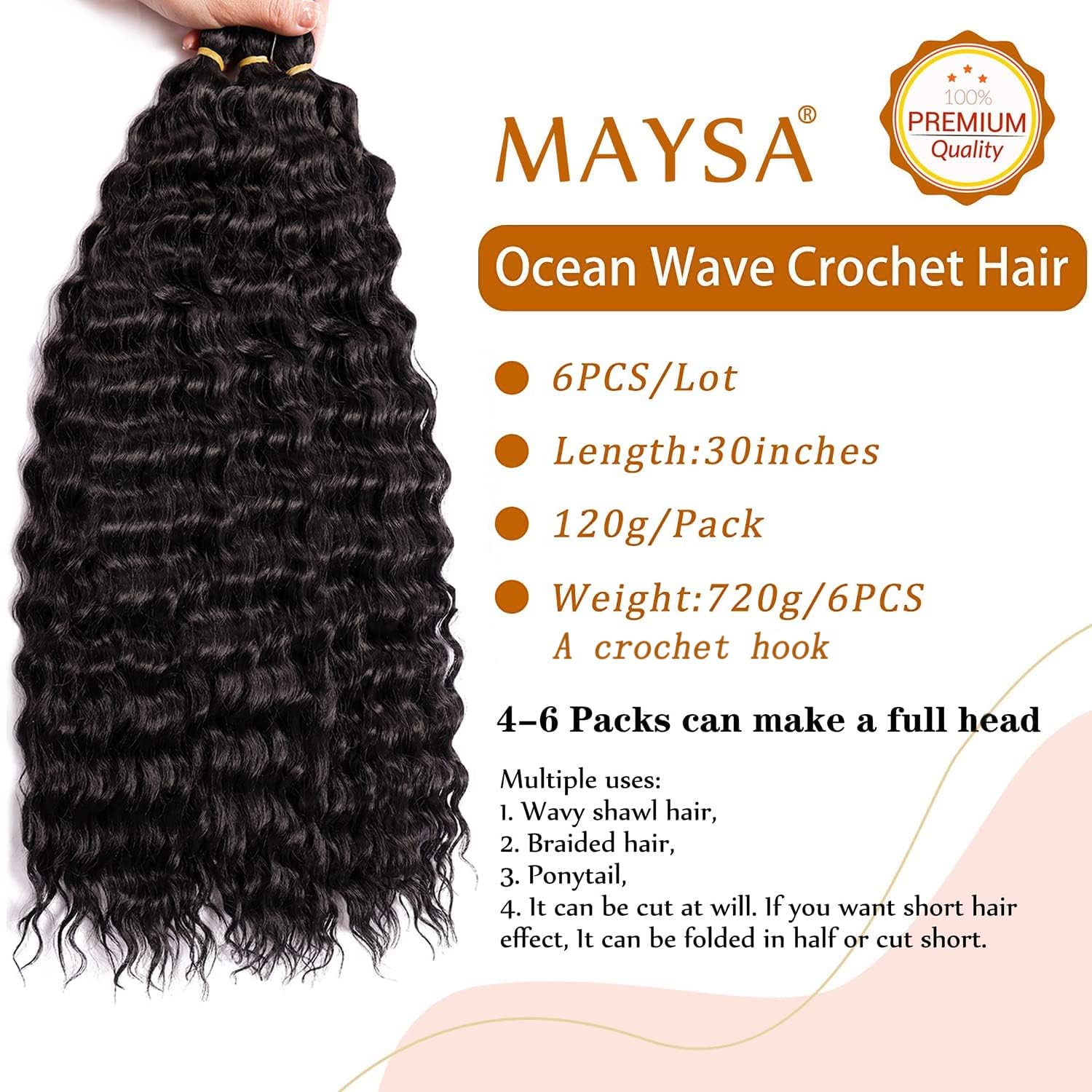 Curly Braiding Crochet hair 30inch, Ocean Wave Crochet Hair Extensions, Soft Synthetic Crochet Hair Extensions for Black Women 6