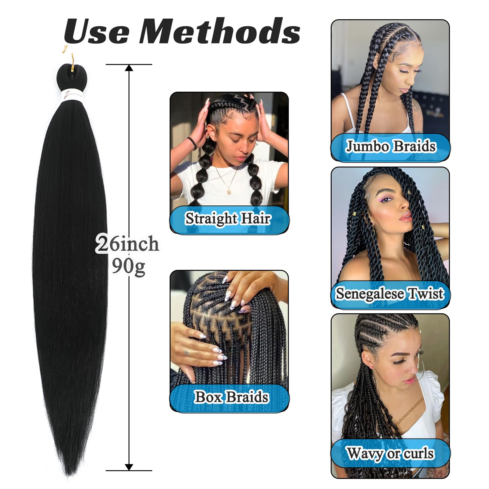 Royota Black Braiding Hair Pre Stretched Easy Braiding Hair Yaki Texture 3Pieces Synthetic Braiding Hair 26 Inches Knotless Brai