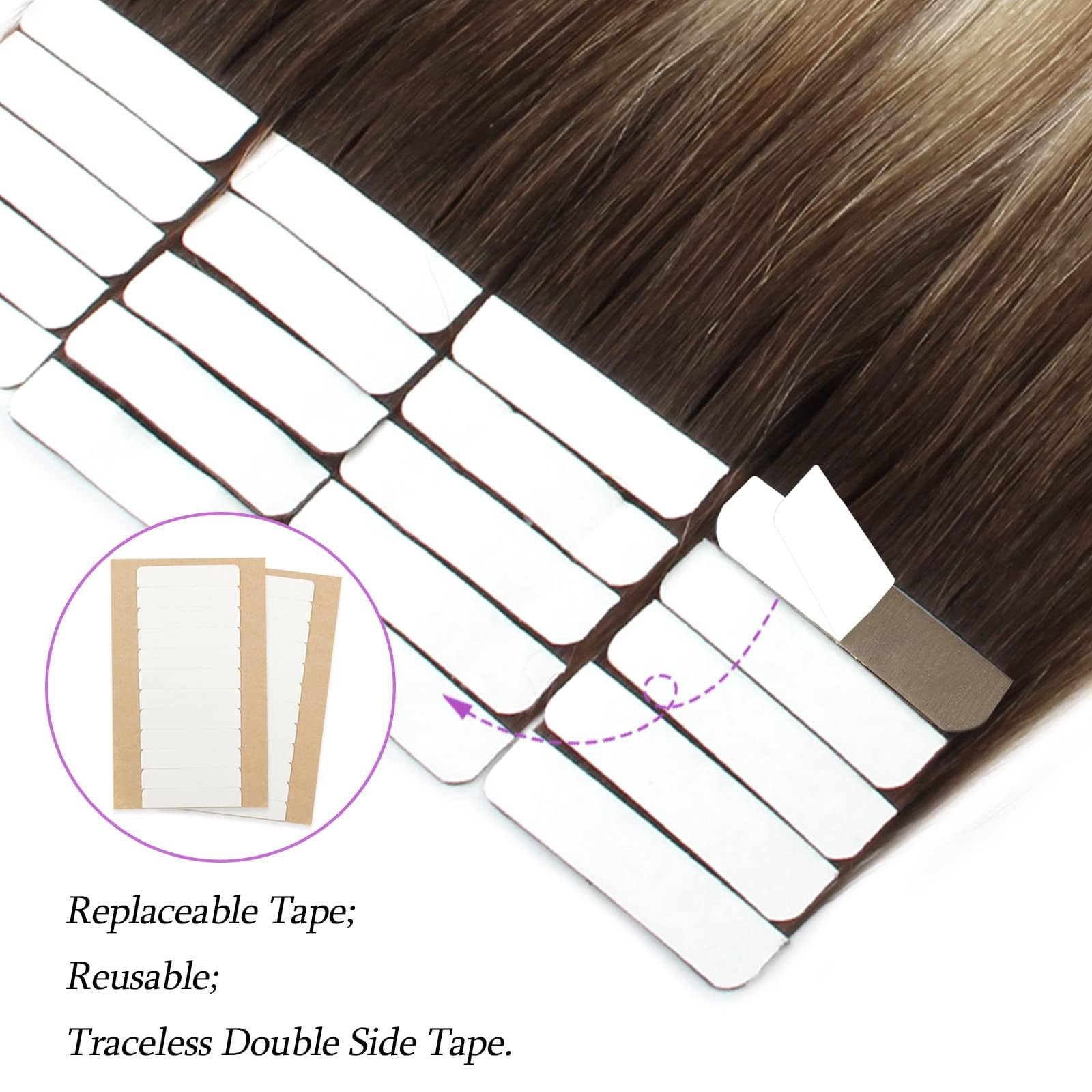 Abh Amazingbeauty Hair Remy Tape In Hair Extensions Ash Brown-Beach Blonde With Dark Brown Root R3-8-613 Semi-Permanent Pre-Tape