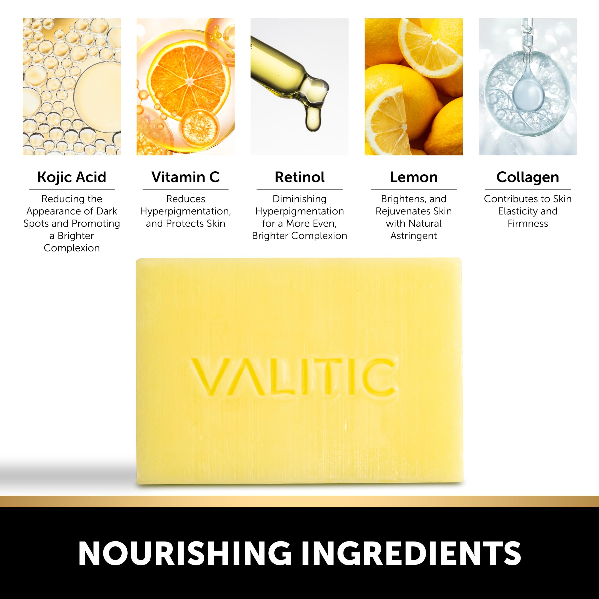VALITIC Brightening Lemon and Turmeric Kojic Acid Soap - Vitamin C, Retinol - Original Japanese Complex with Hyaluronic Acid, Vi