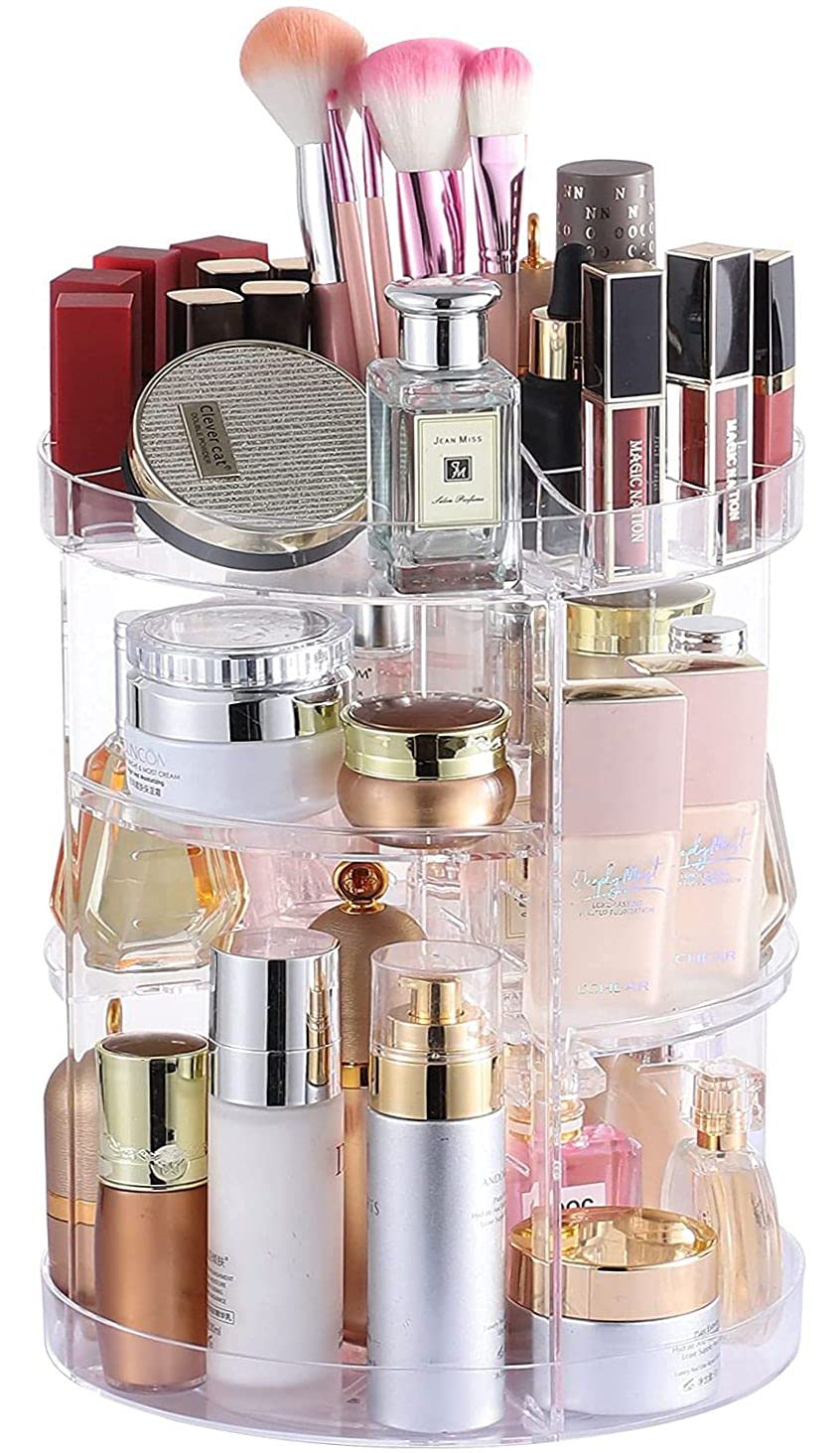 Cq Acrylic 360 Degree Rotating Makeup Organizer For Bathroom,4 Tier Adjustable Spinning Cosmetic Storage Cases And Make Up Holde