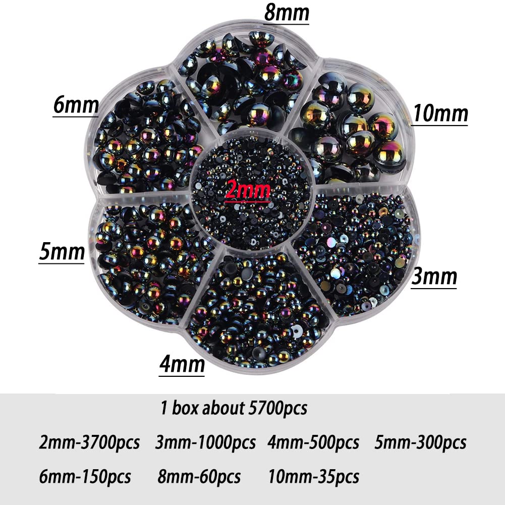 5800Pcs Half Pearls For Crafts, Flatback Pearls For Artwork Making, Diy Rhinestones Accessory Nail Art, Face Gems Jewels Flat Ba