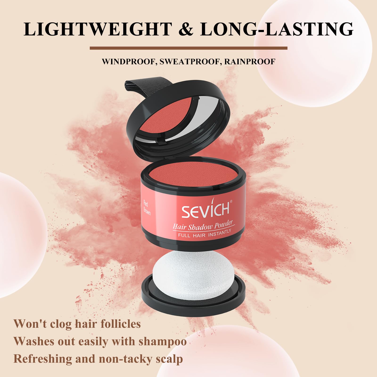 Instantly Hair Touch Up Powder - Sevich Hair Concealer For Thinning Hairline, Eyebrows & Beard, Windproof & Sweatproof, Red Brow