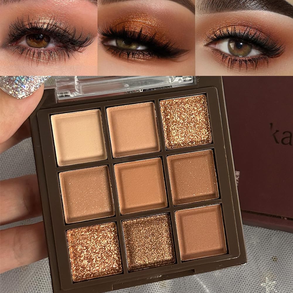 Amy'S Diary Rose Gold Dark Brown Colorful Neutral Eyeshadow Palette Makeup,9Color Matte Shimmer Natural Smokey Eye Eyeshadow Pal