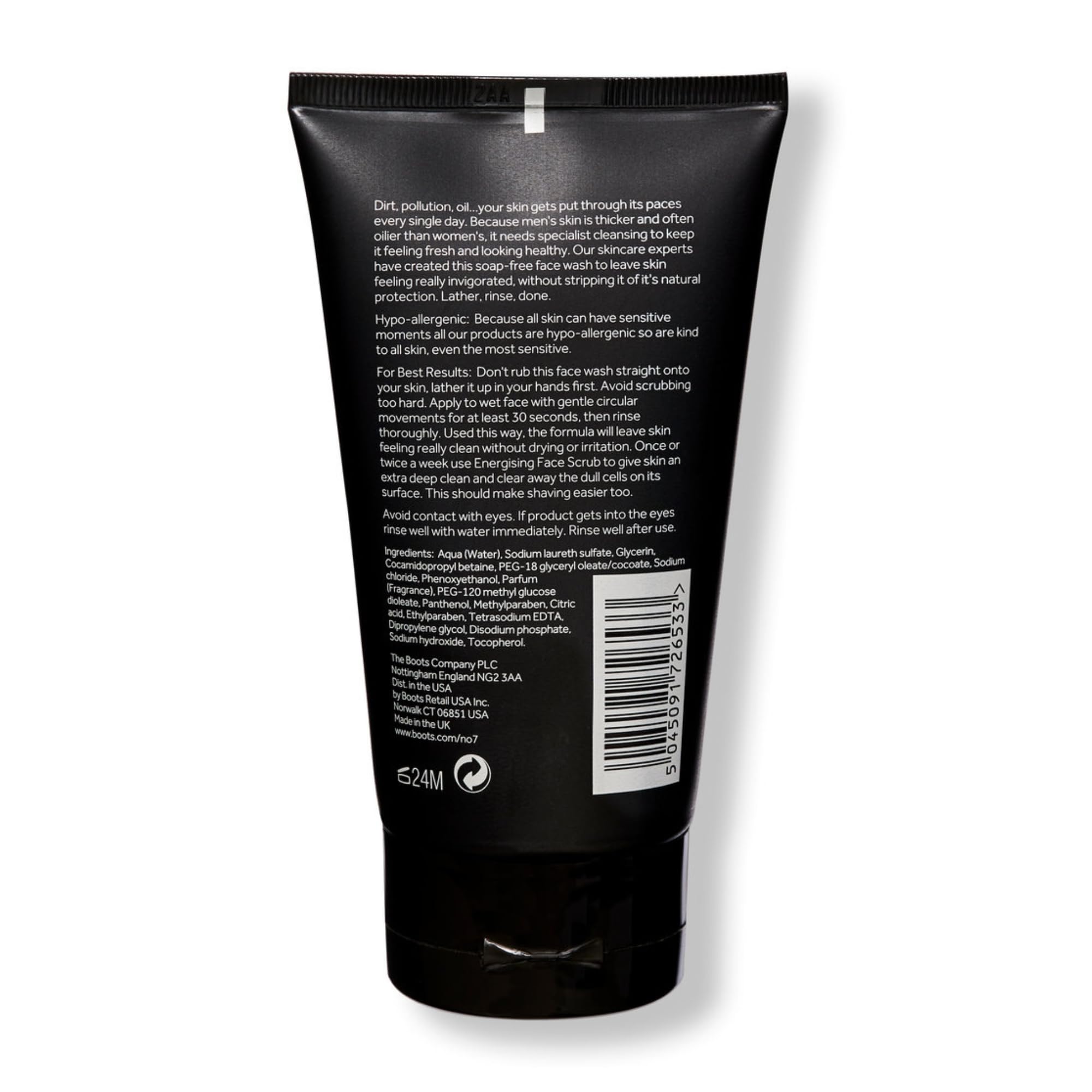 No7 Men Energizing Face Wash - Soap Free Hypoallergenic Cleanser for Oily Skin - Daily Face Cleanser for Men for Invigorated & D