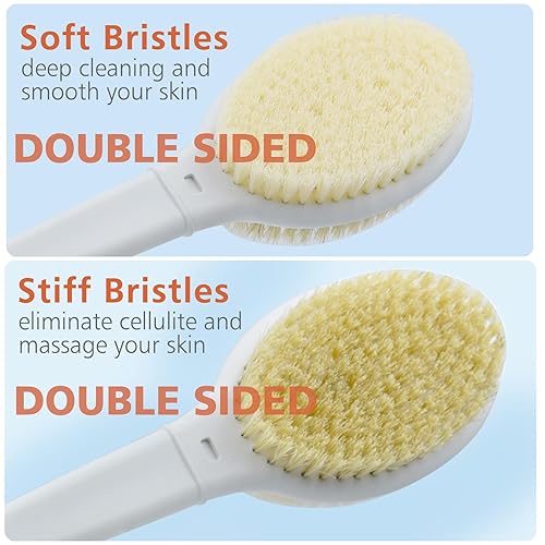 Shower Brush With Soft And Stiff Bristles,20.5'' Extra Long Handle Dual-Sided Back Scrubber Bath Brush Body Exfoliator For Wet O