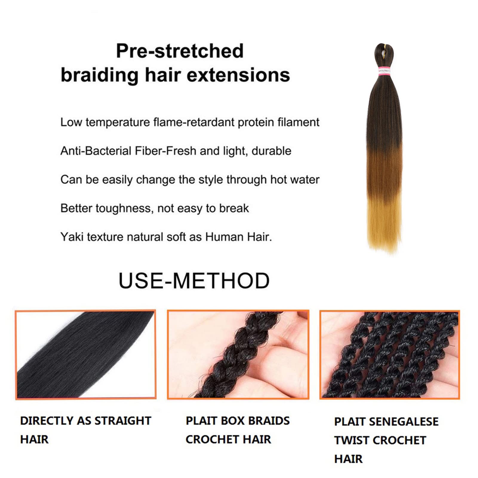 Pre-Stretched Braiding Hair 8 Packs 28 Inch Black To Brown Ombre Braiding Hair Natural Easy Twist Crochet Braids Hot Water Setti