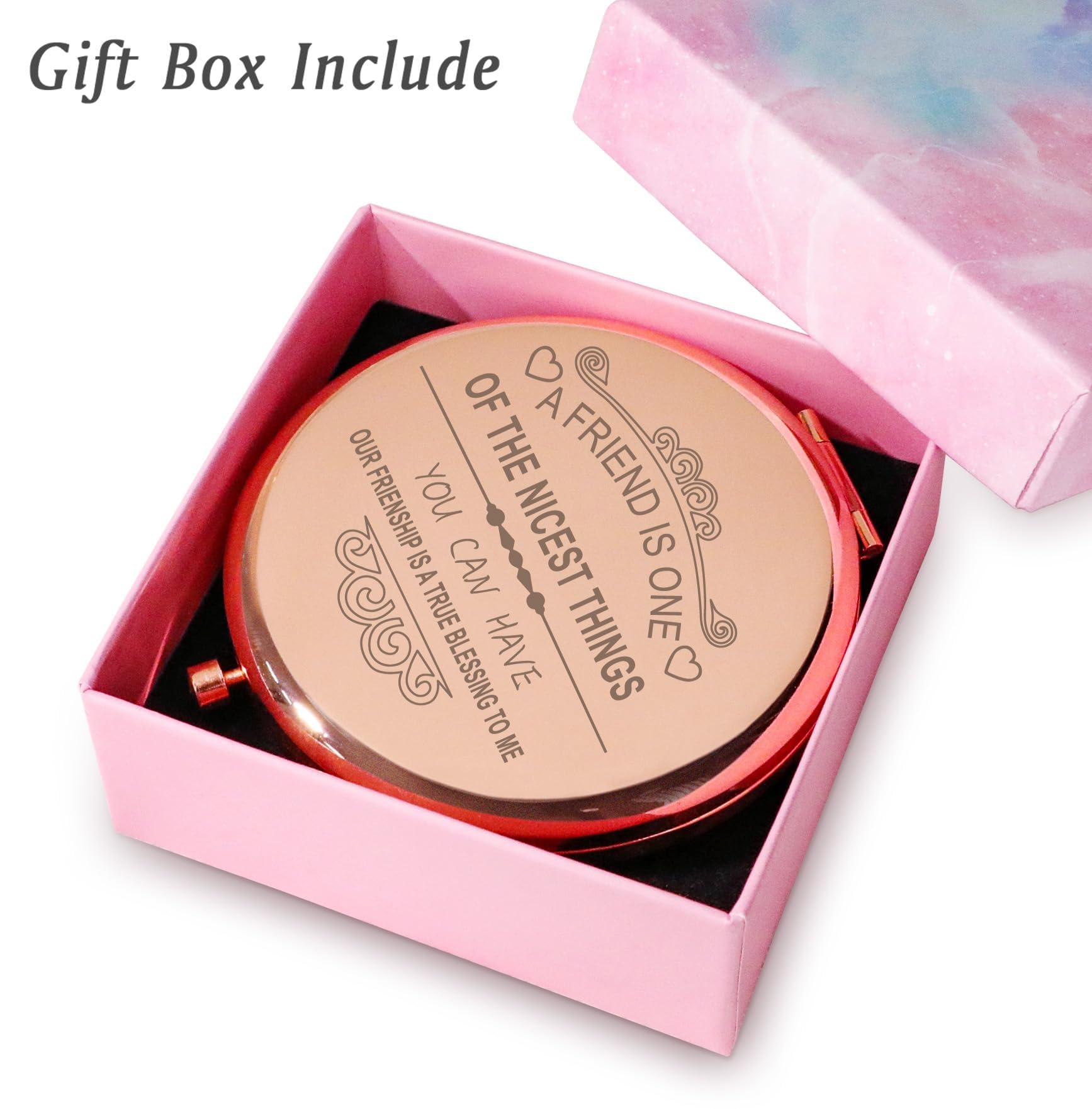 Mllxx Friendship Gifts For Women Girls, Personalized Engraved Compact Mirrors Basket Stuffers For Sister Bestie, Unique Female F