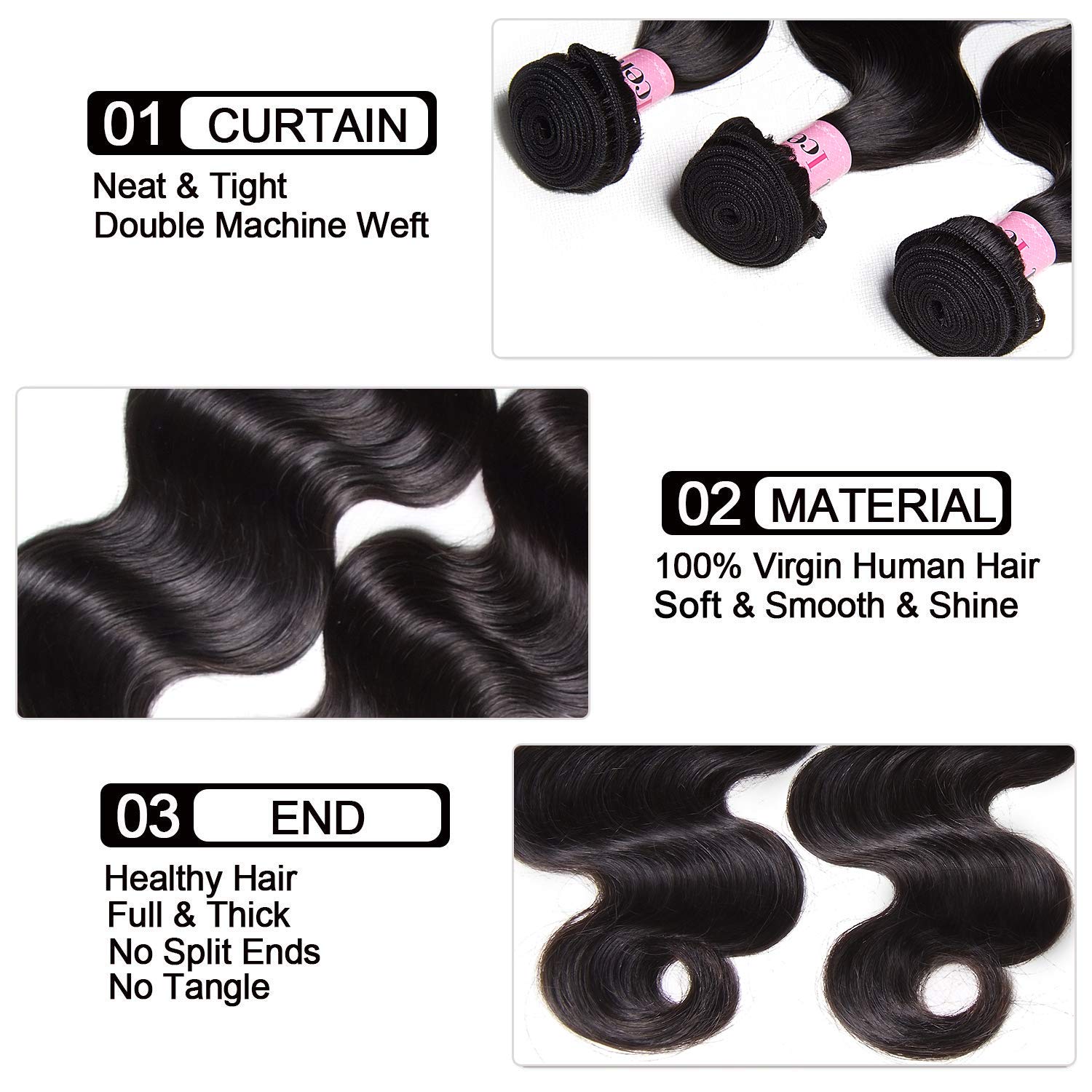 Unice Hair Brazilian Body Wave Human Hair 1 Bundle 18 Inch 100% Unprocessed Virgin Human Hair Weave Extensions Natural Black Col