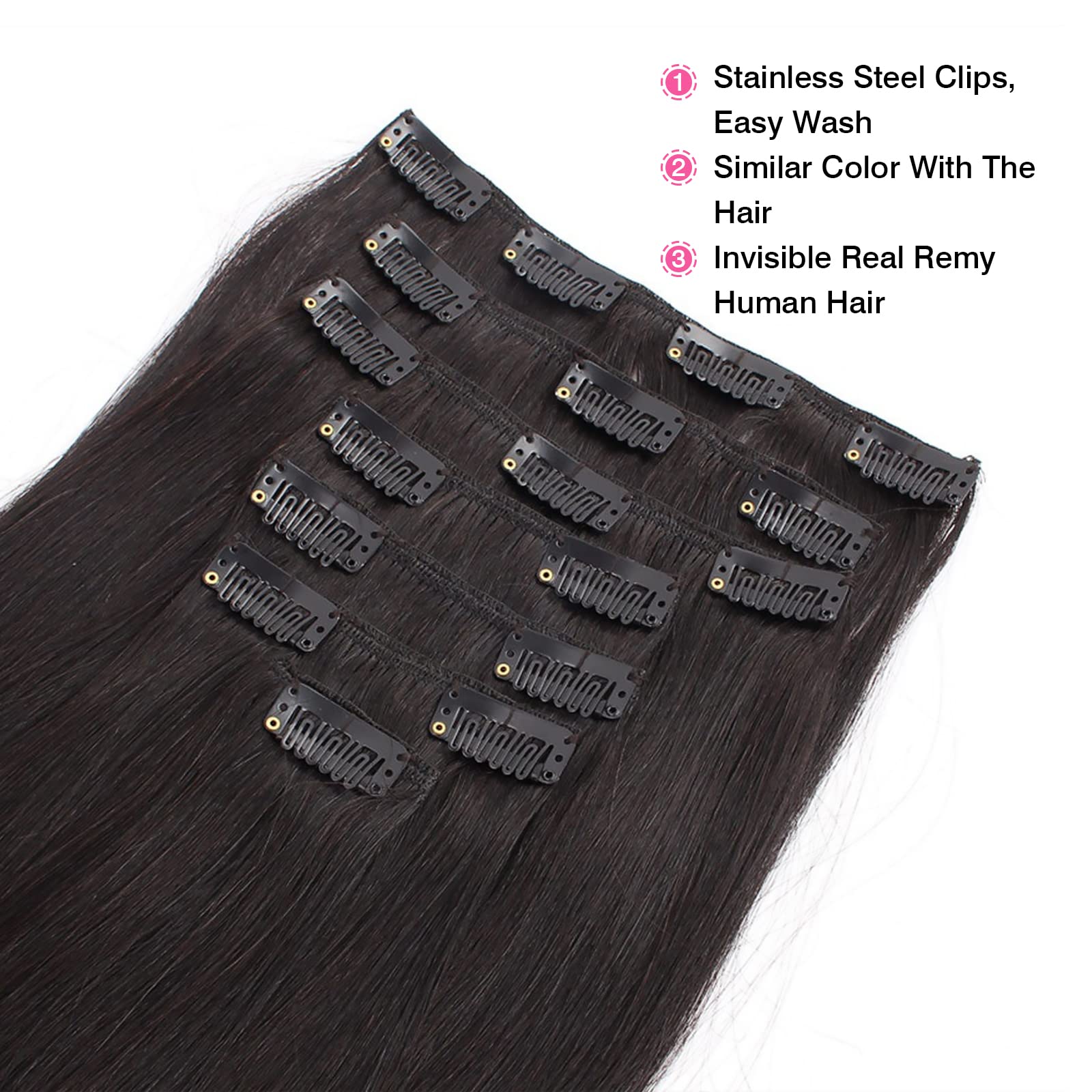 ABH AmazingBeauty Hair Clip in Hair Extensions Silky Straight for Black Women Natural Black Clip on Real Hair Extensions Full He