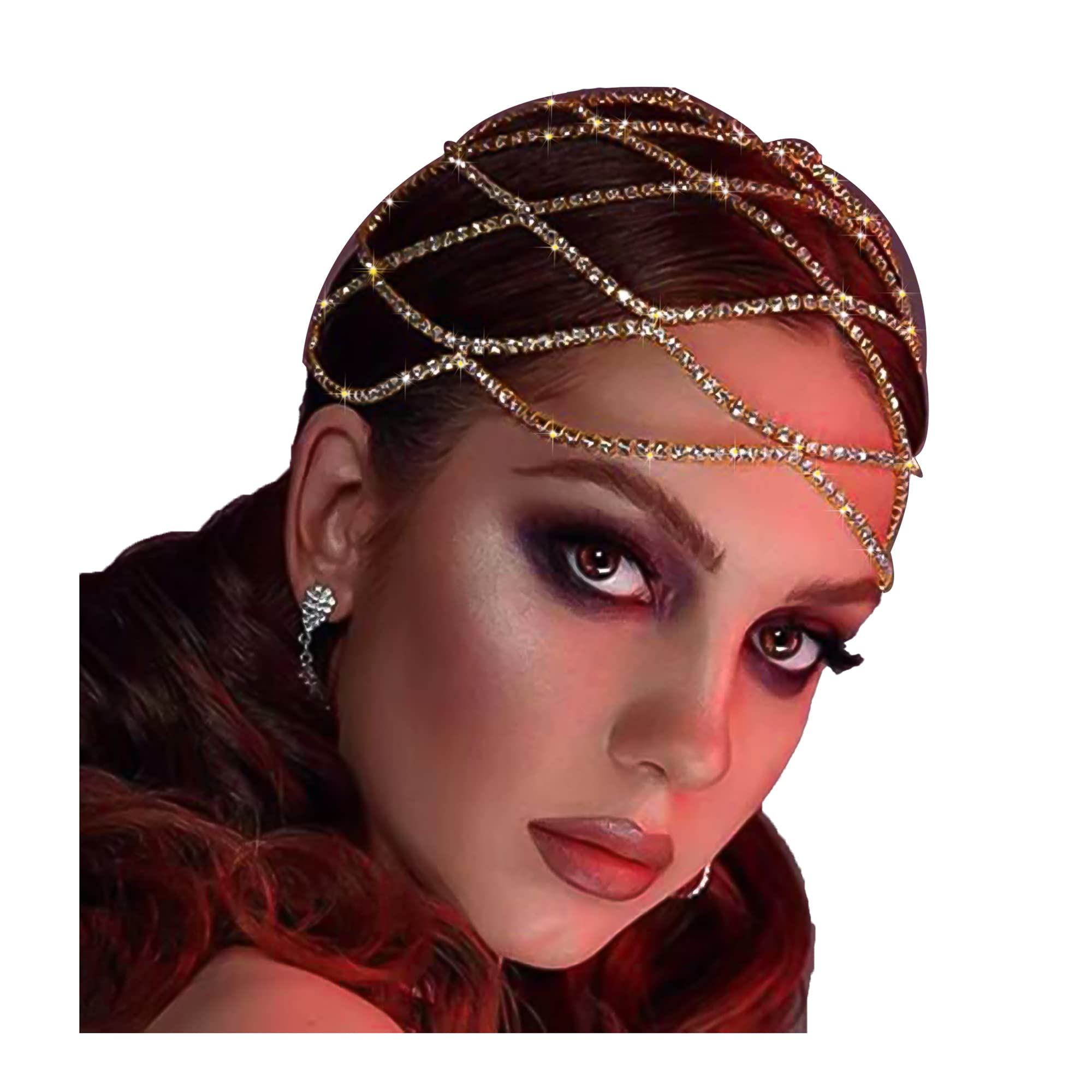 NAISKA Gold Rhinestone Headbands Chain Wedding Bride Crystal Headpieces Caps Vintage 1920S Party Flapper Hair Headband Jewelry G